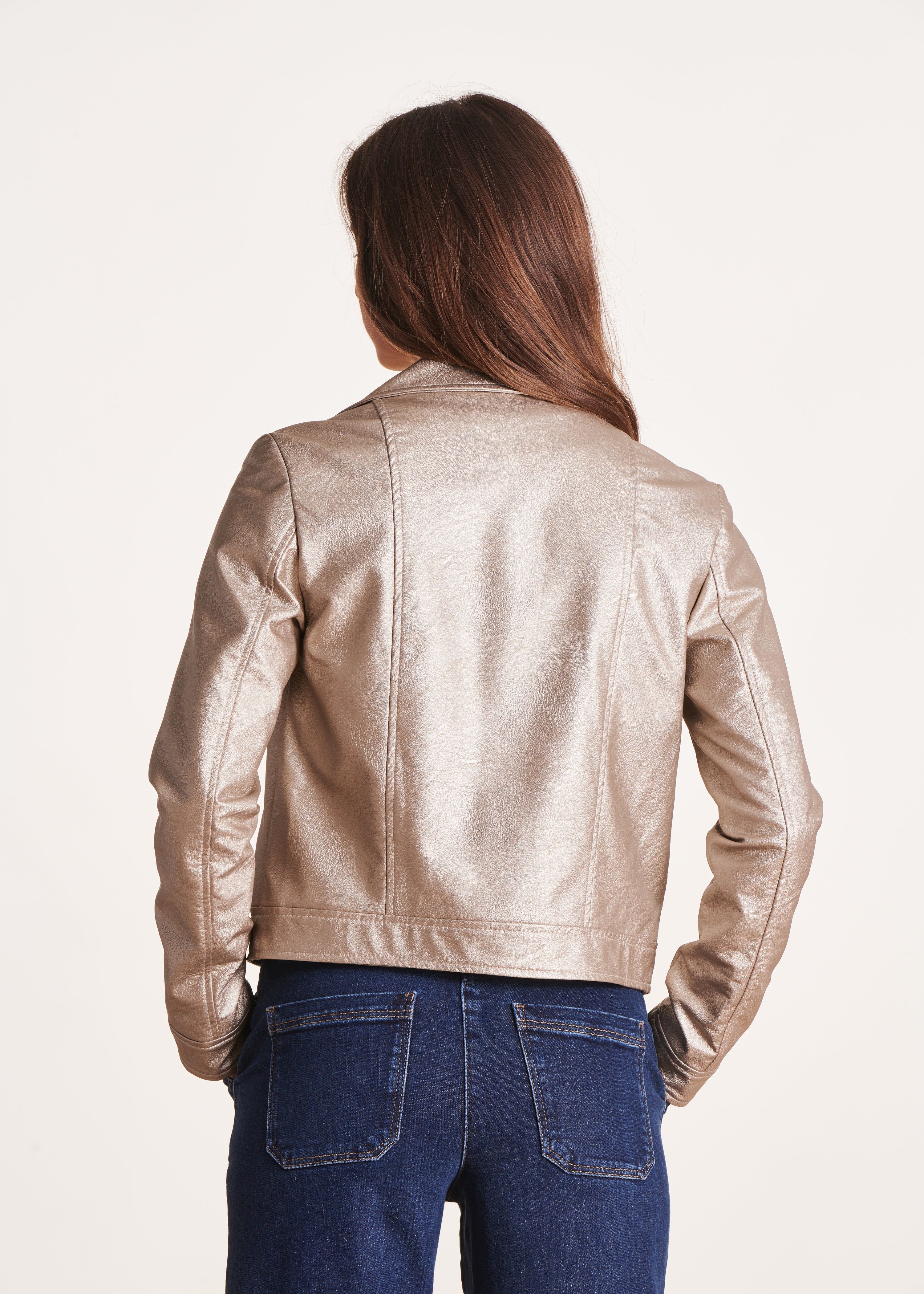 Blouson beige irisé court esprit motard - Image 3
