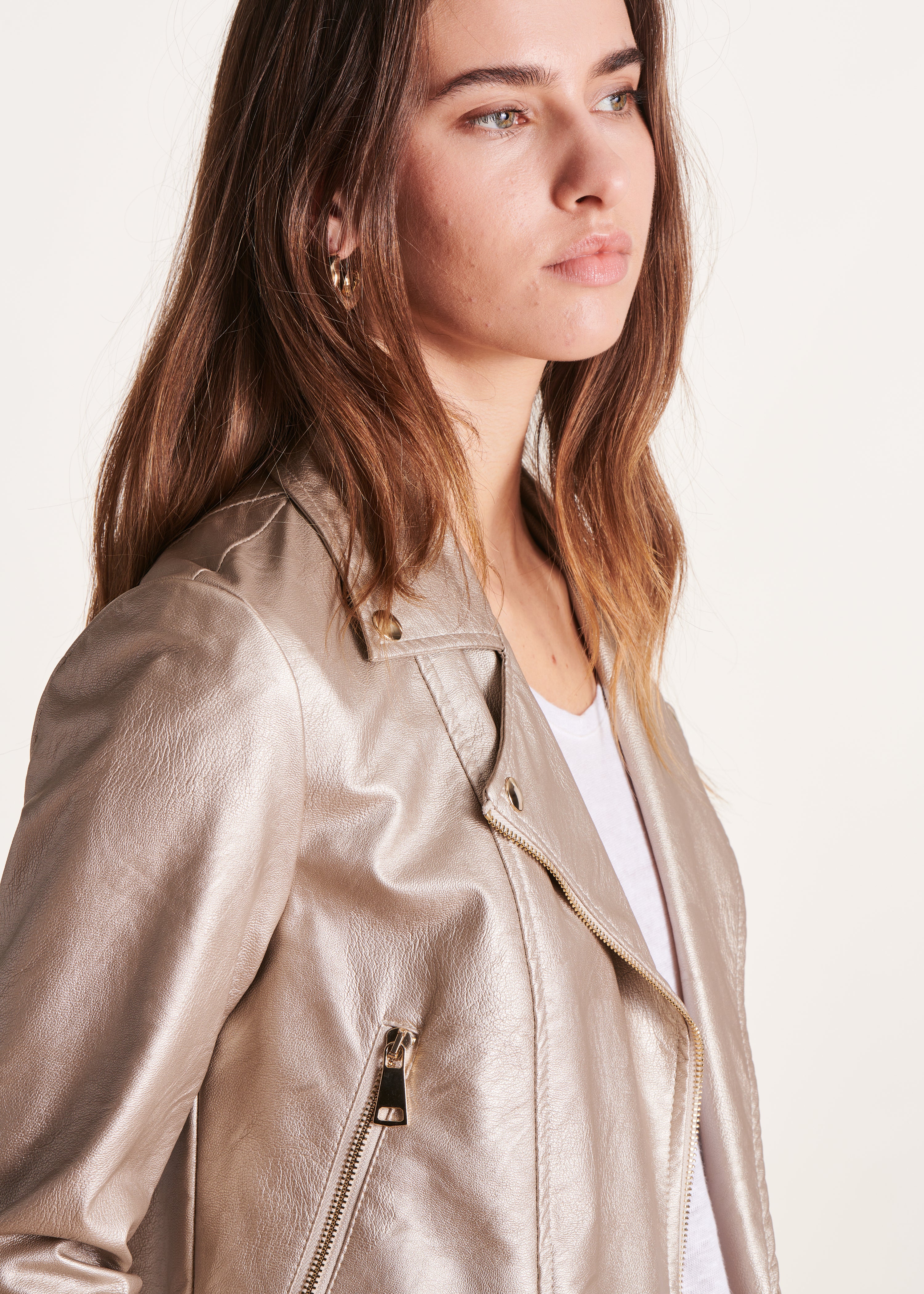 Blouson beige irisé court esprit motard - Image 5