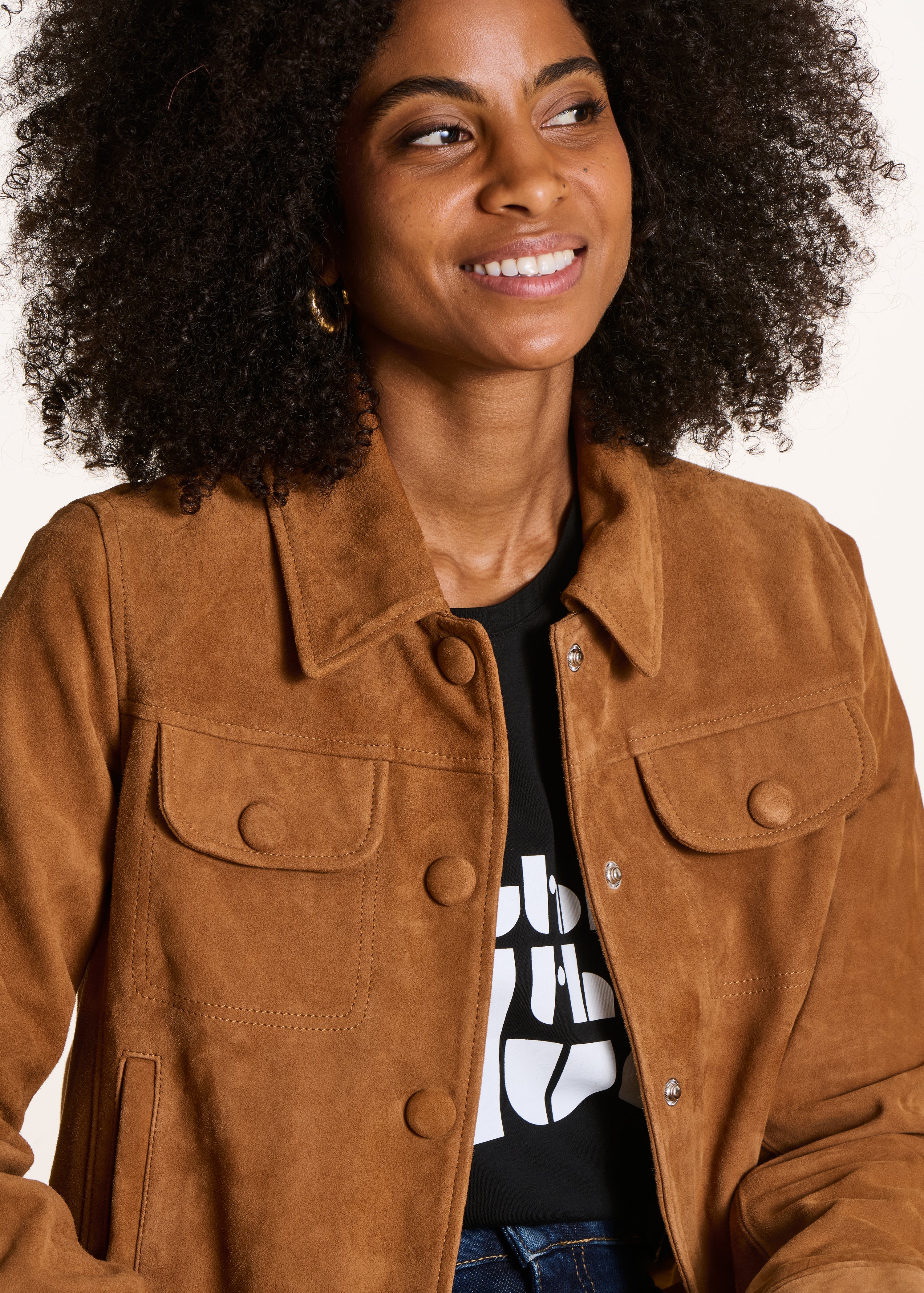 Blouson camel court en daim - Image 5