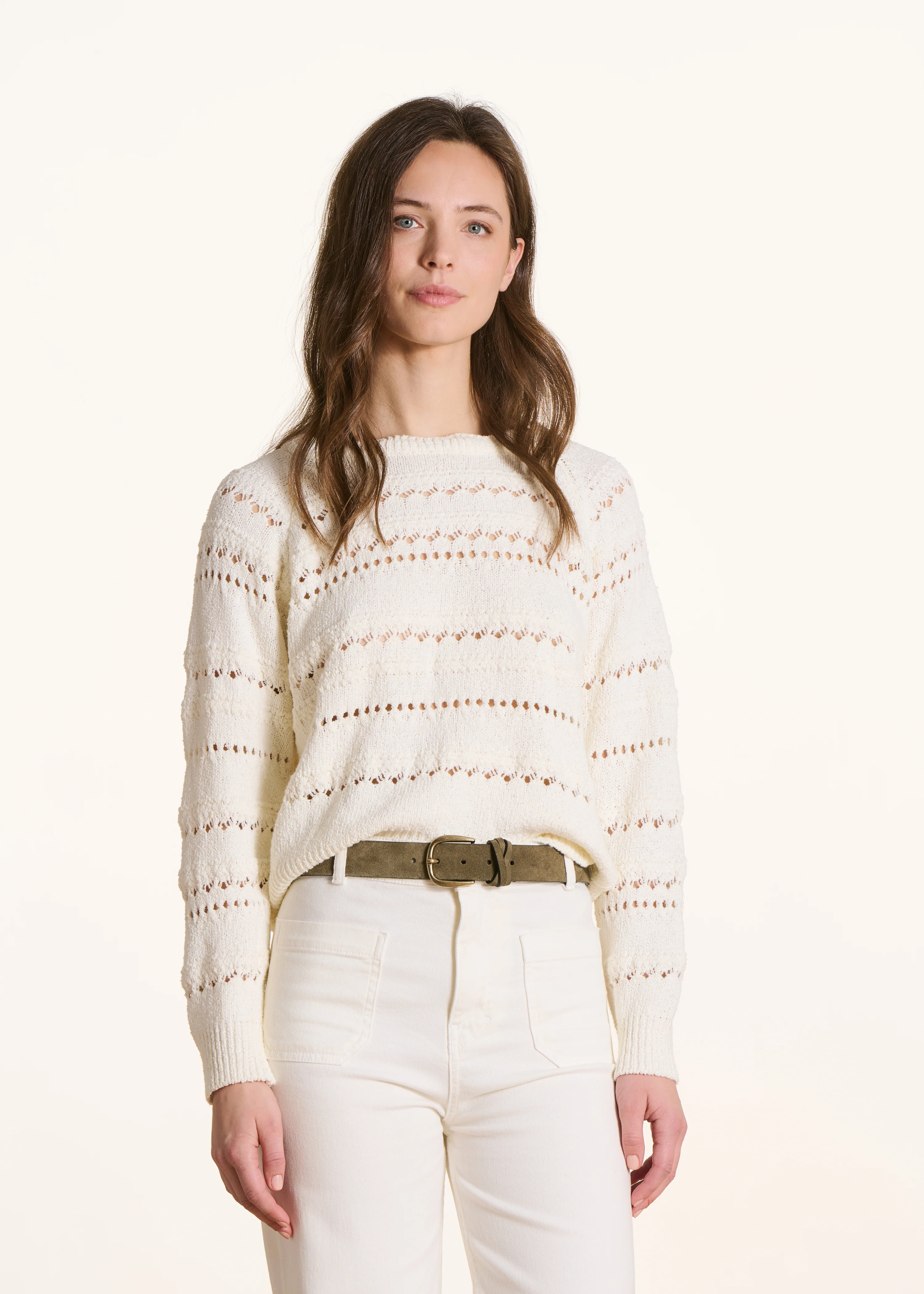 Ceinture en cuir kaki boucle allongée