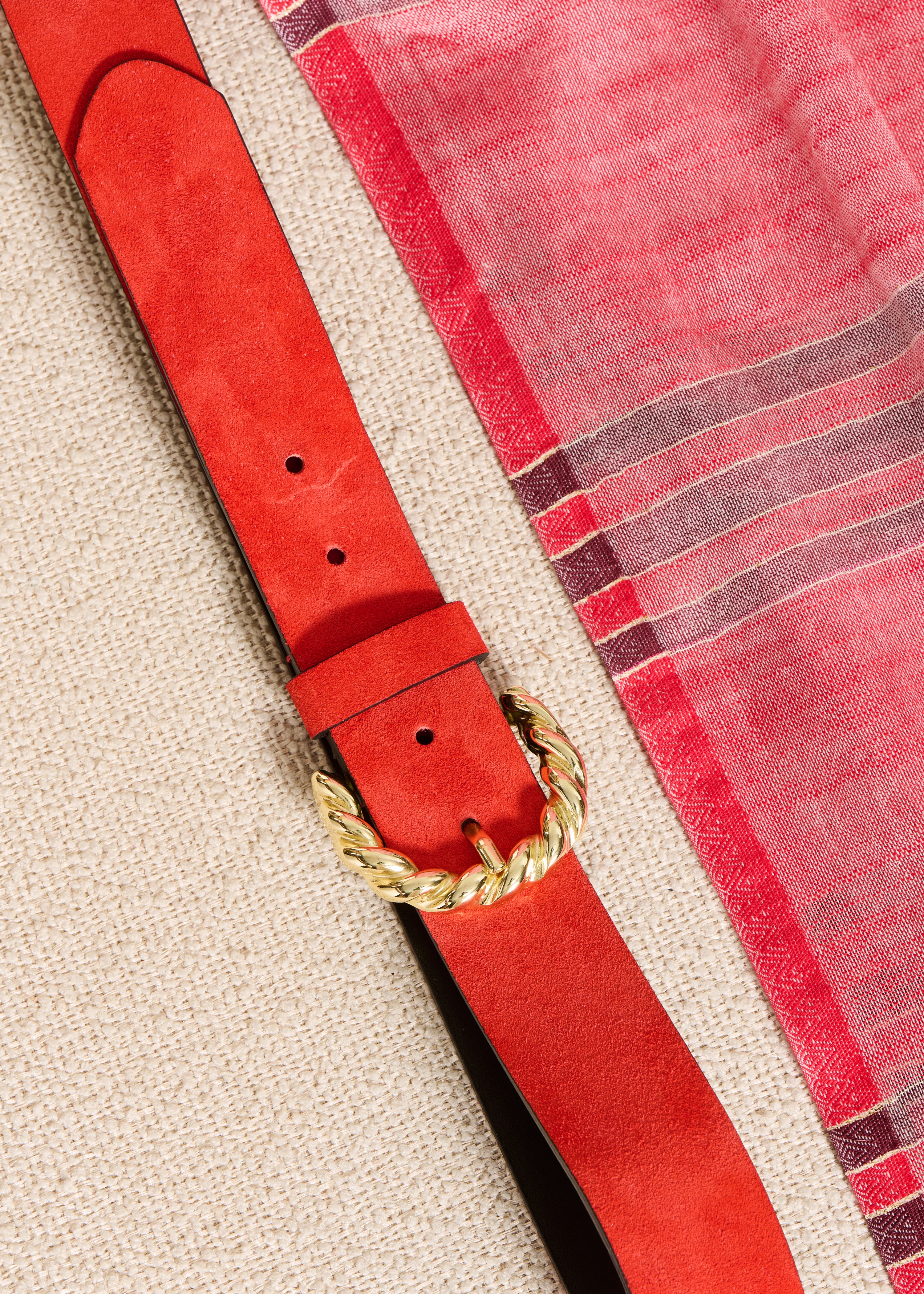Ceinture orange en cuir boucle twistée - Image 3