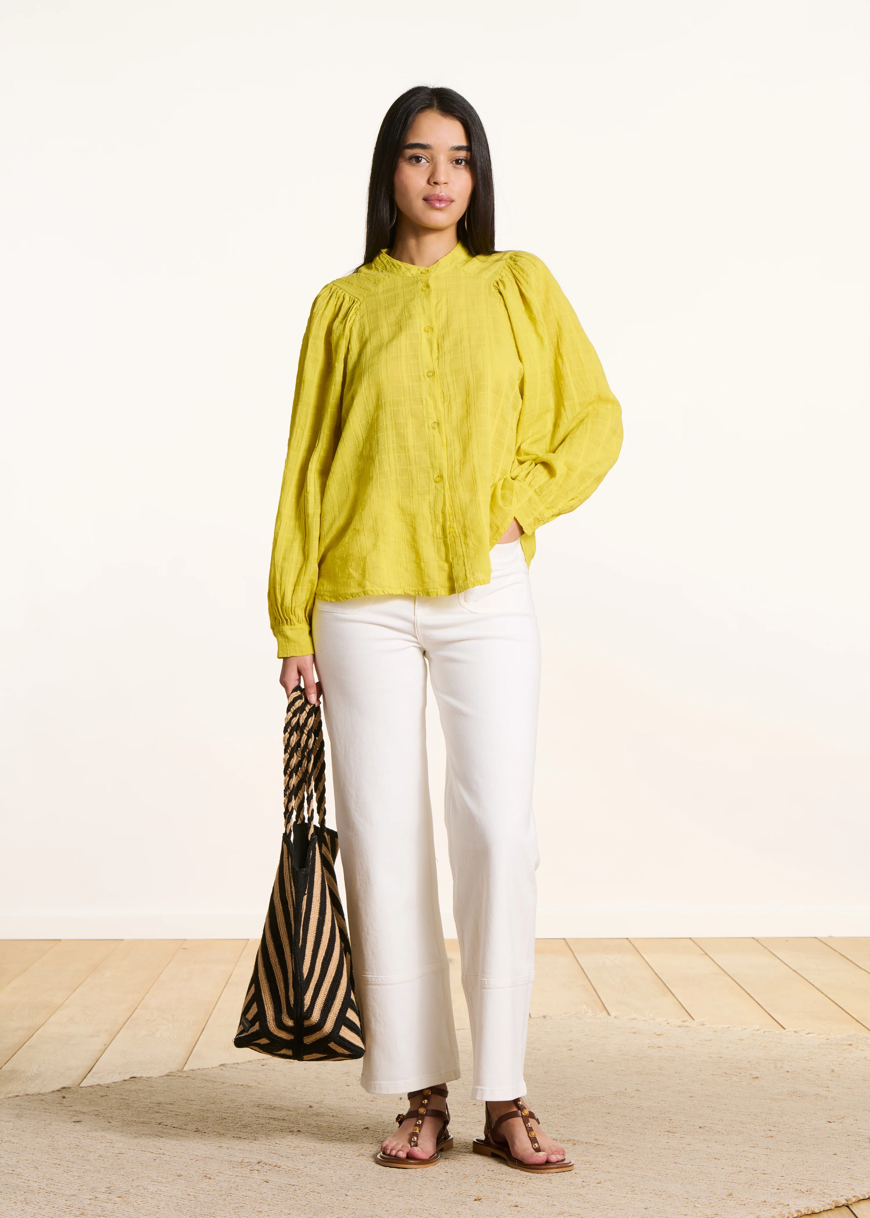 Chemise ample vert anis en coton - Image 3