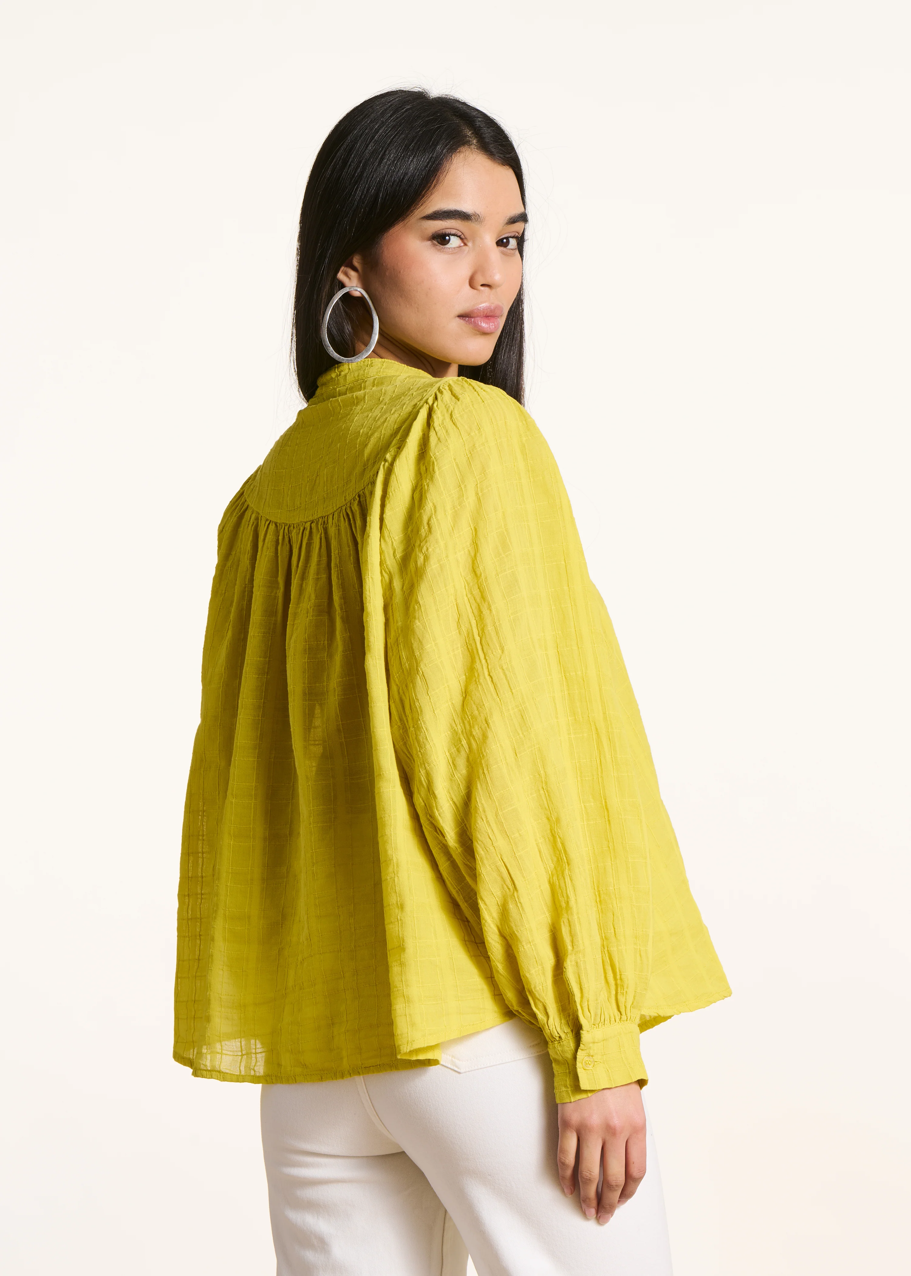Chemise ample vert anis en coton - Image 4