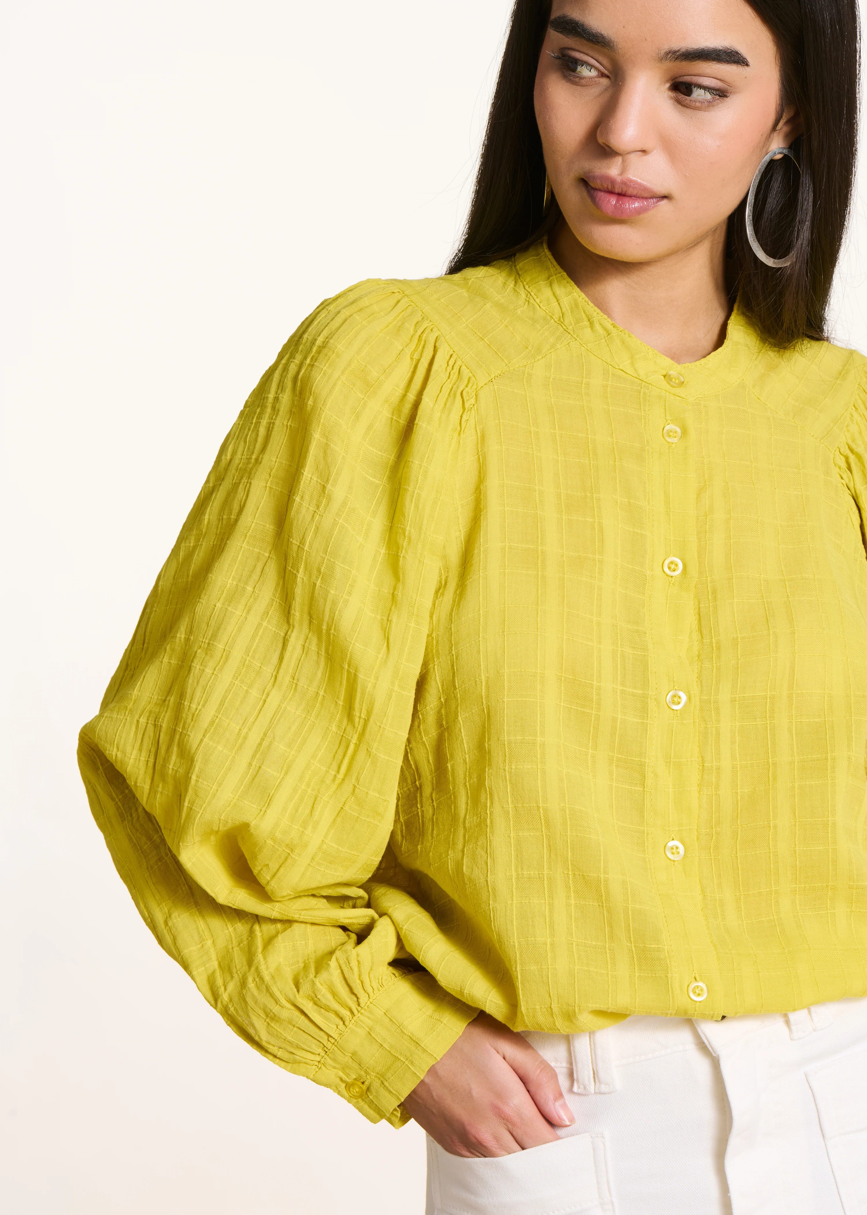 Chemise ample vert anis en coton - Image 6