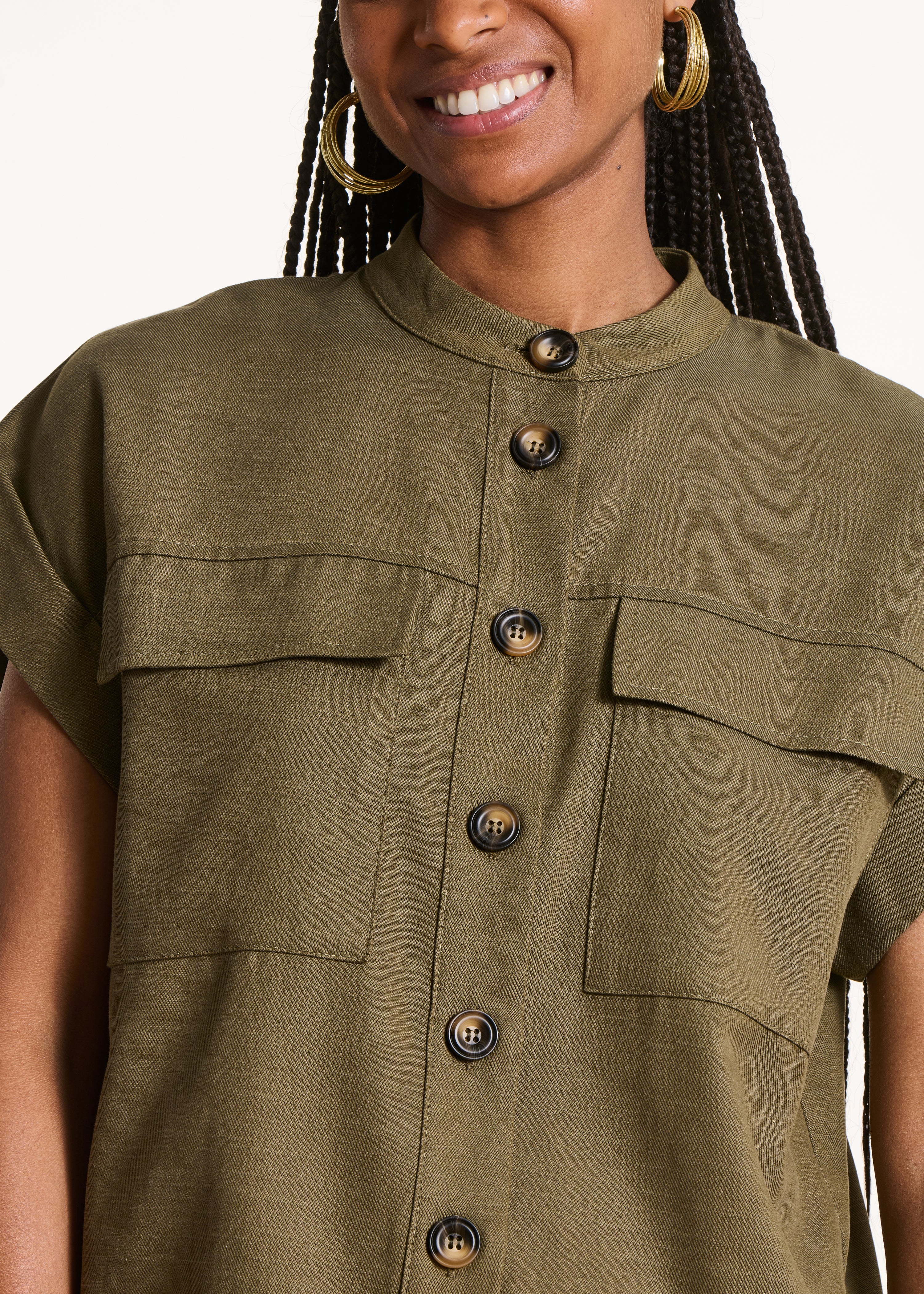Chemise fluide kaki manches courtes - Image 5