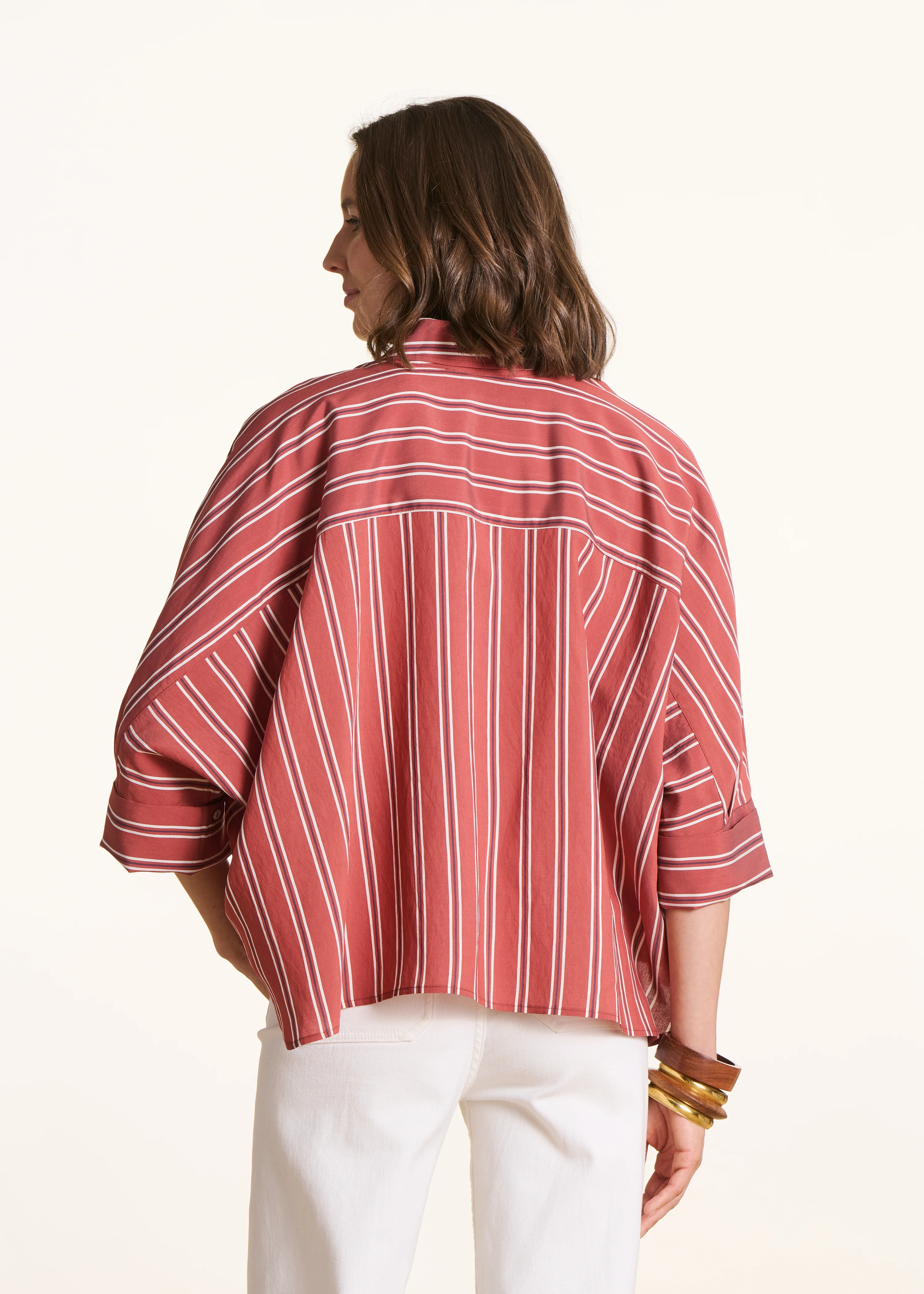 Chemise oversize rayée rouge en popeline - Image 4