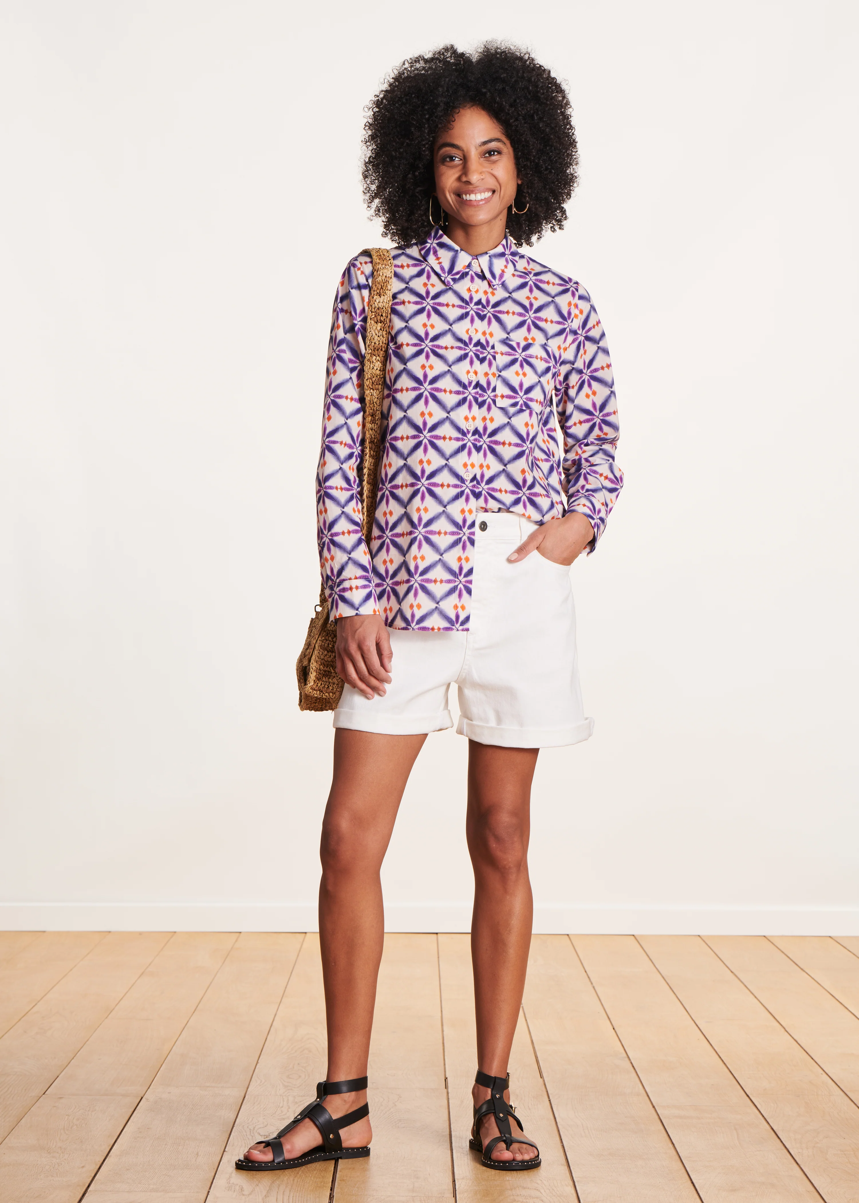 Chemise en voile de coton imprimé violet - Image 2