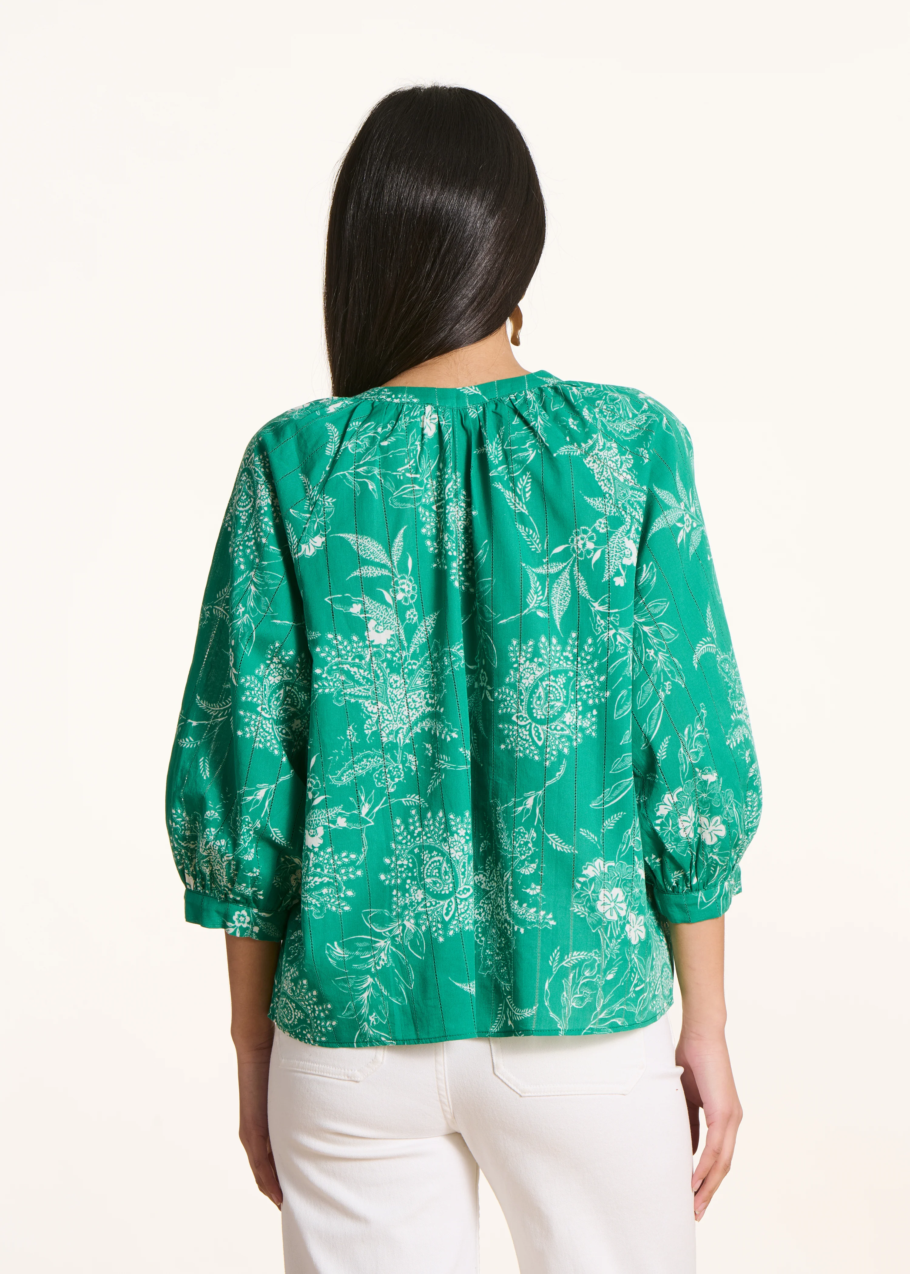 Chemisier vert à imprimé floral en voile de coton biologique - Image 3