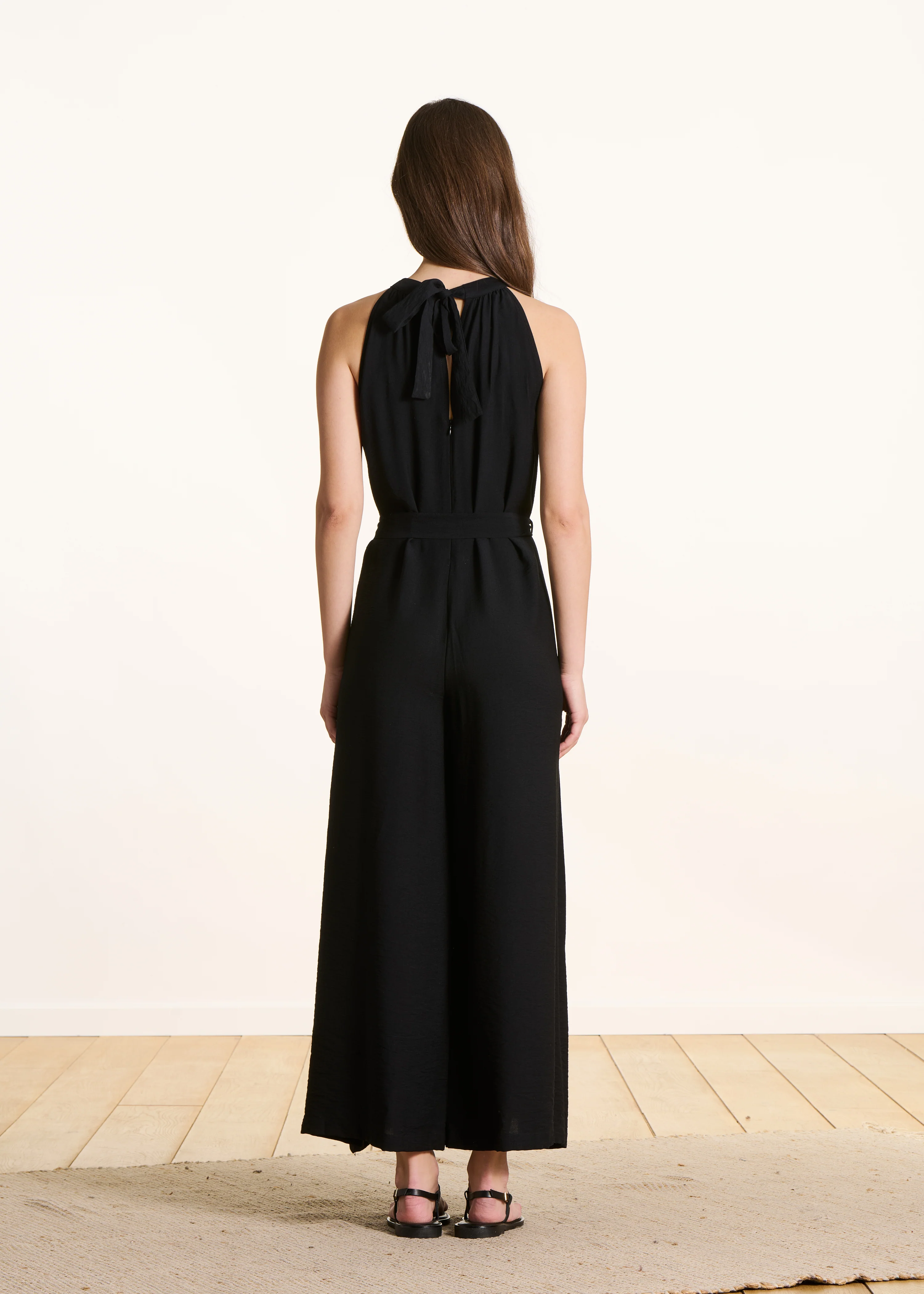Combinaison longue fluide noire en jacquard - Image 3