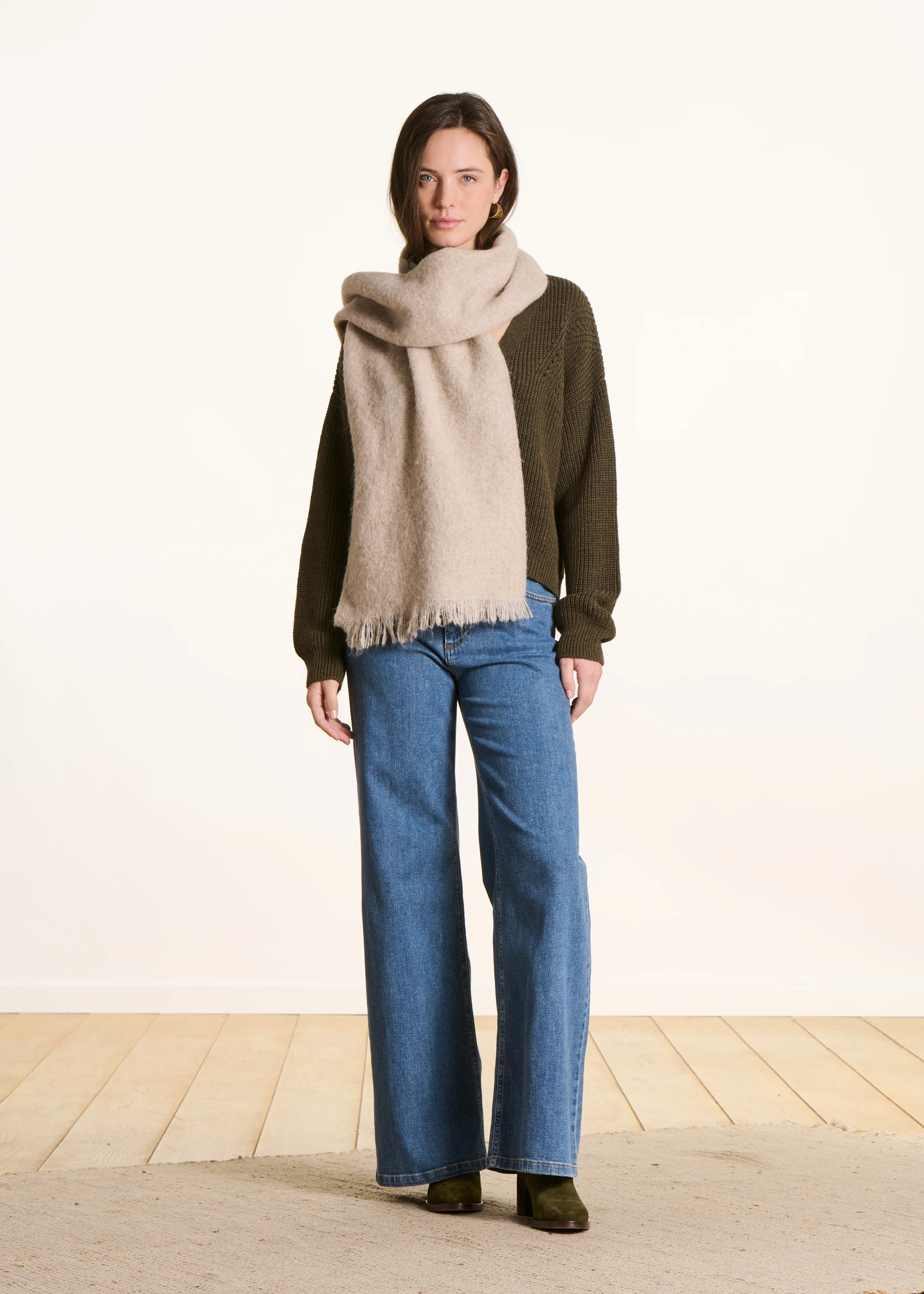 Écharpe unie beige - Image 3