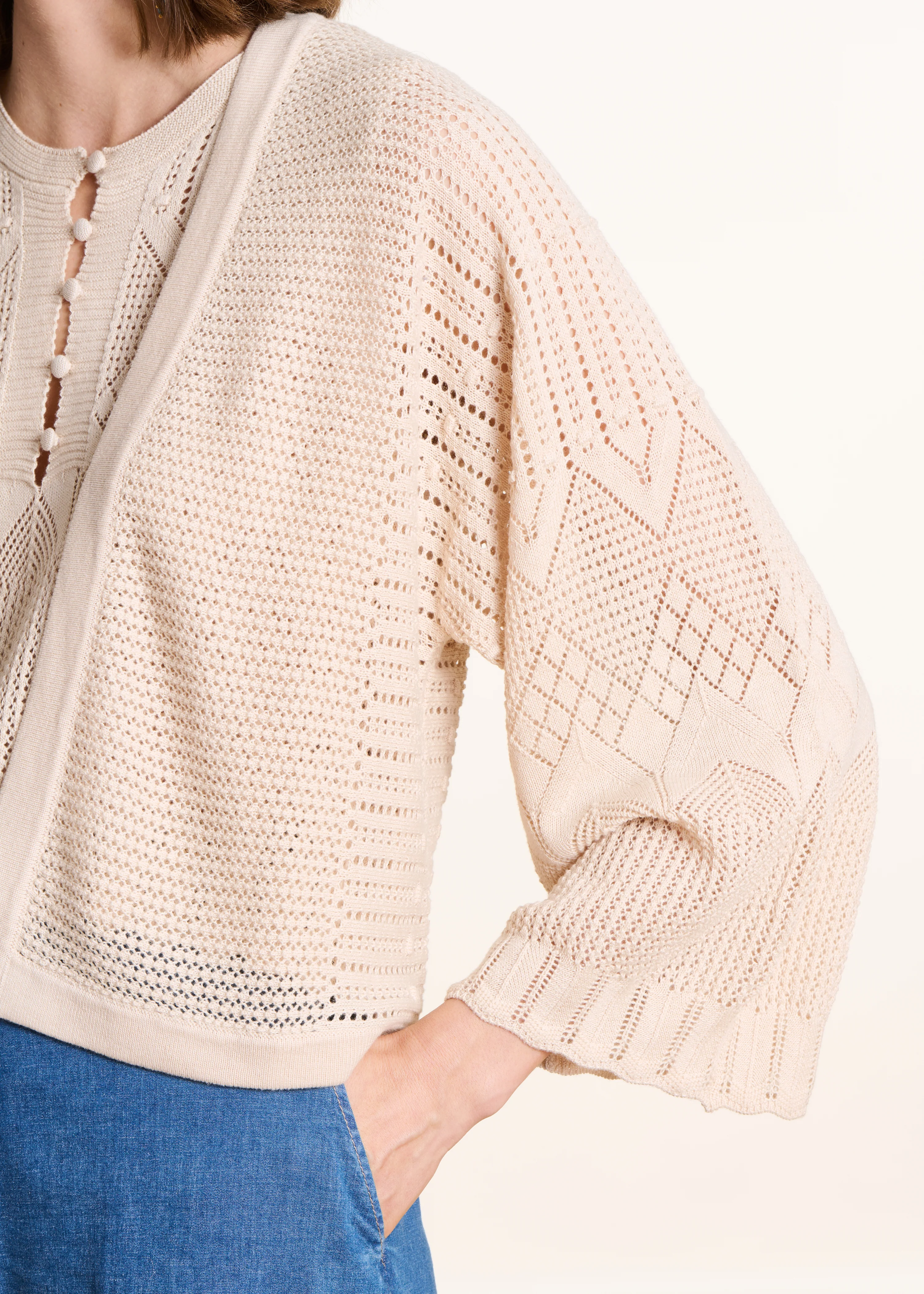 Gilet court beige en maille pointelle - Image 5