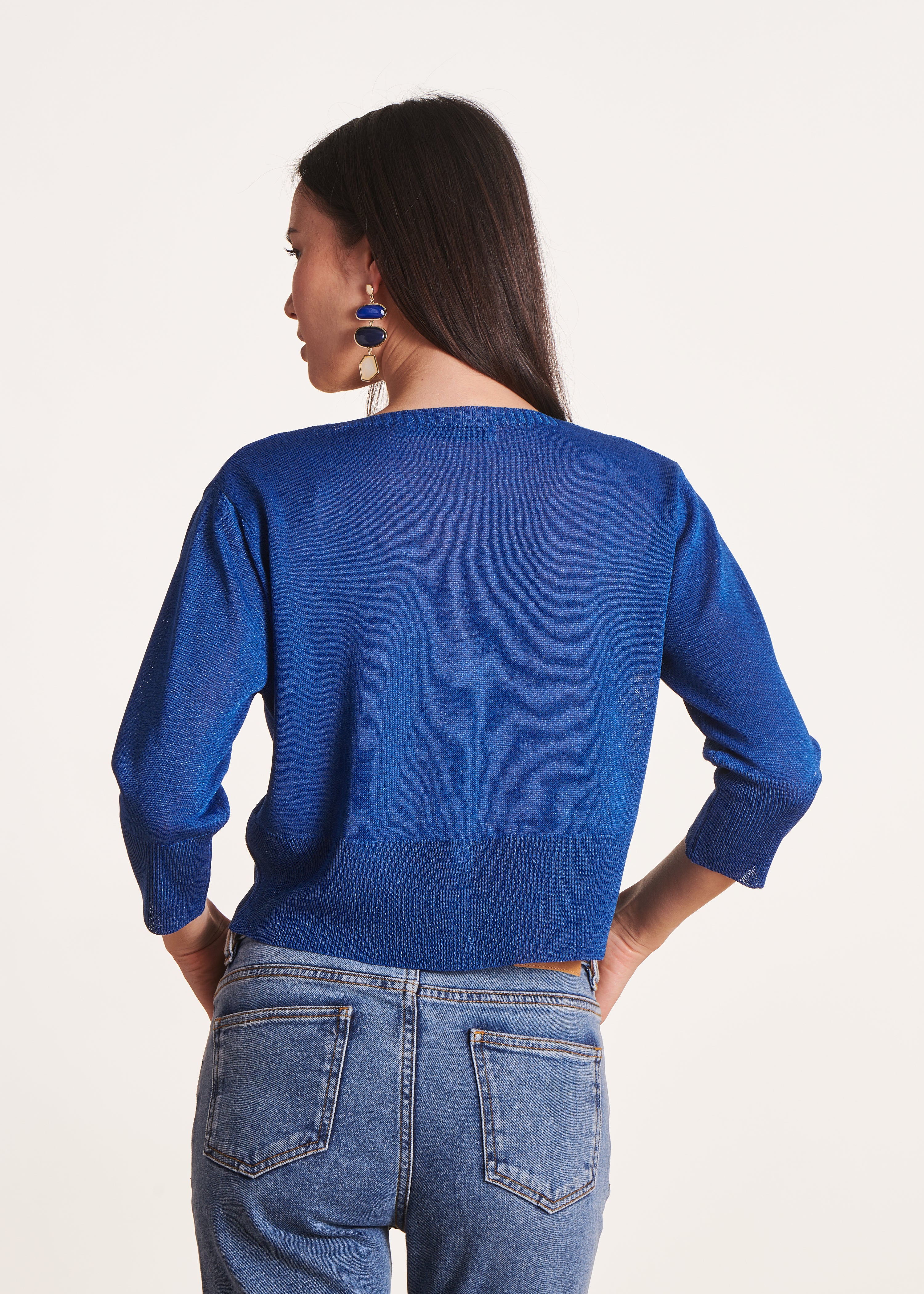 Gilet court bleu roi col V - Image 3