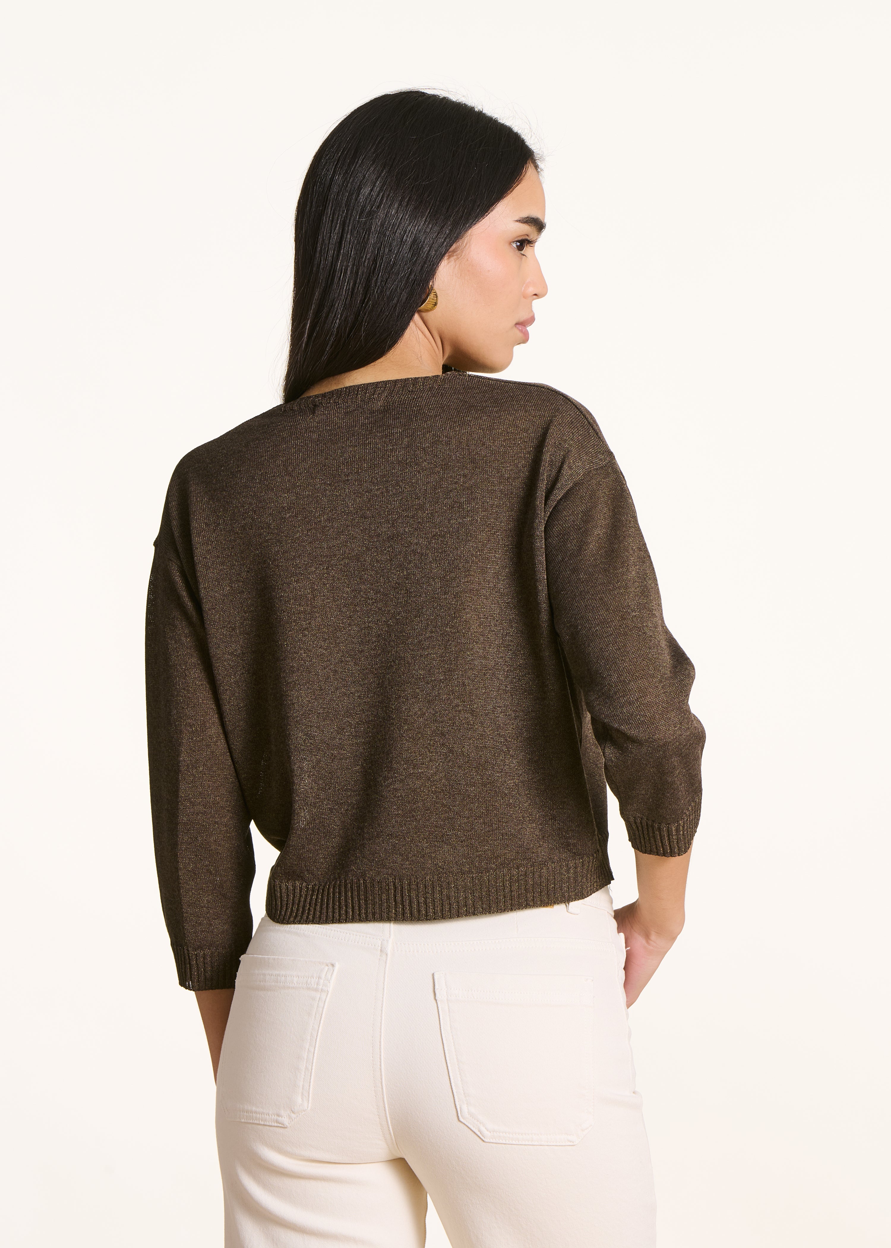 Gilet court marron en maille fine irisée - Image 3