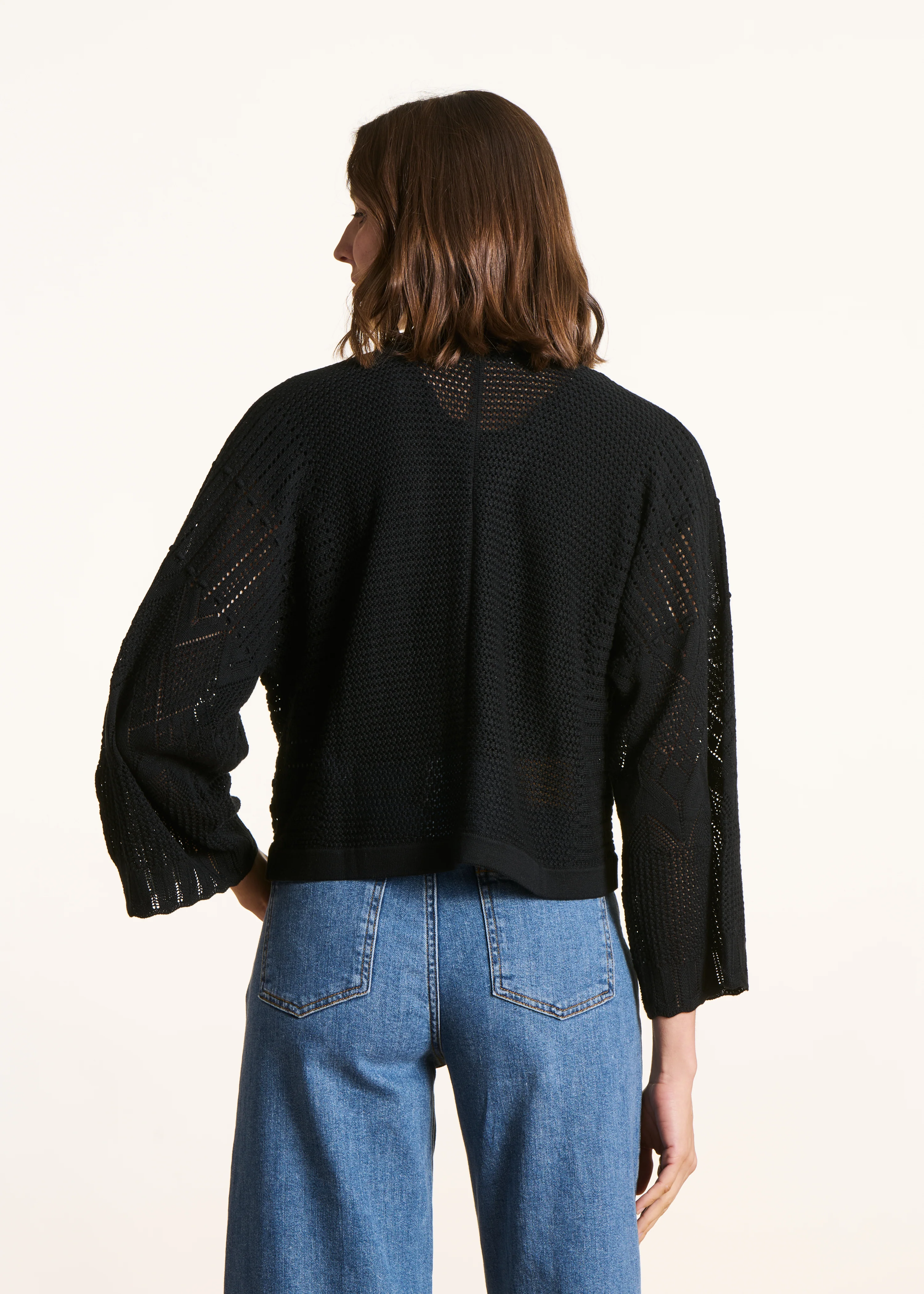 Gilet court noir en maille pointelle - Image 3
