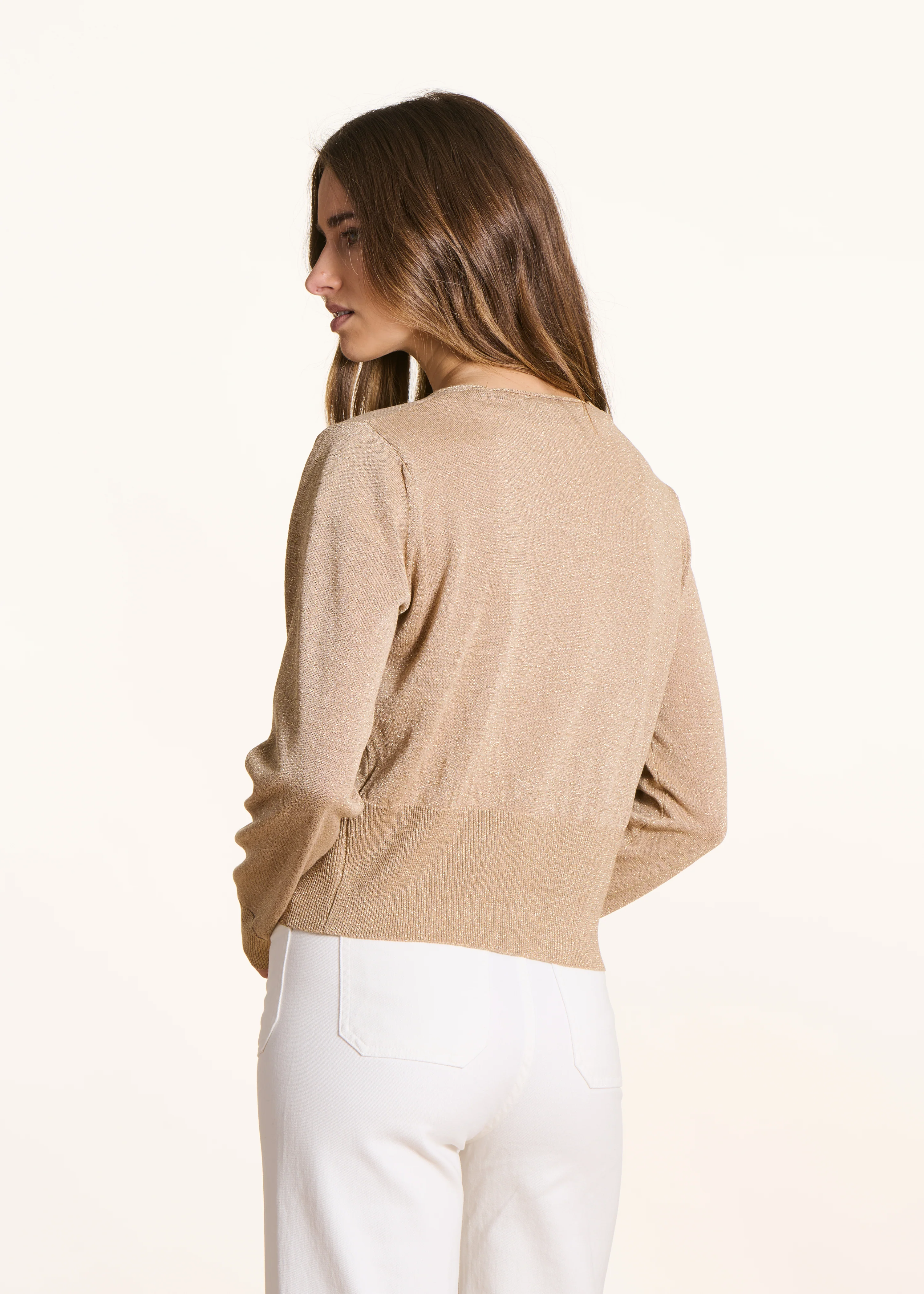 Gilet cintré en maille fine irisée beige - Image 3