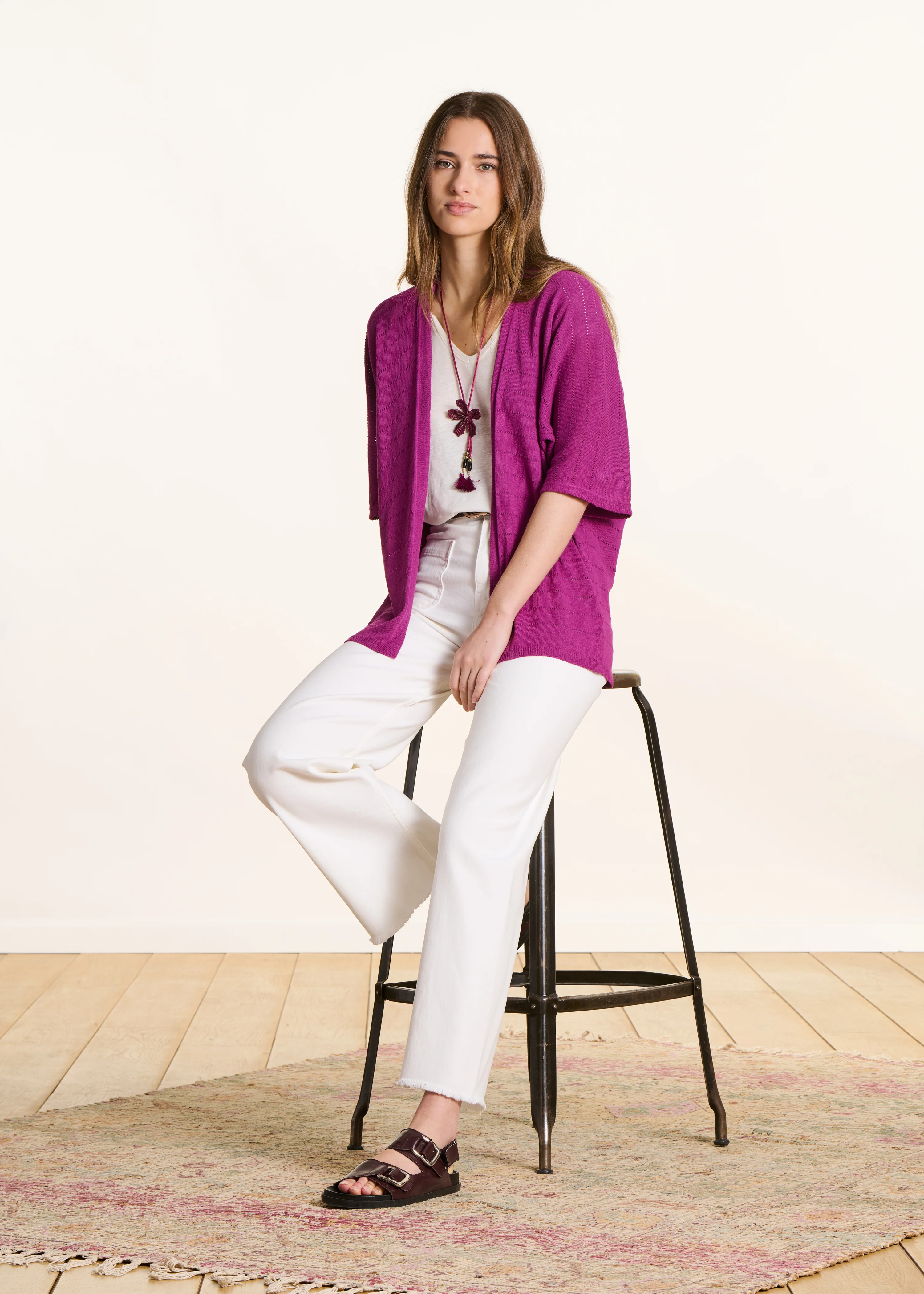 Gilet fin ajouré violet à manches courtes - Image 2