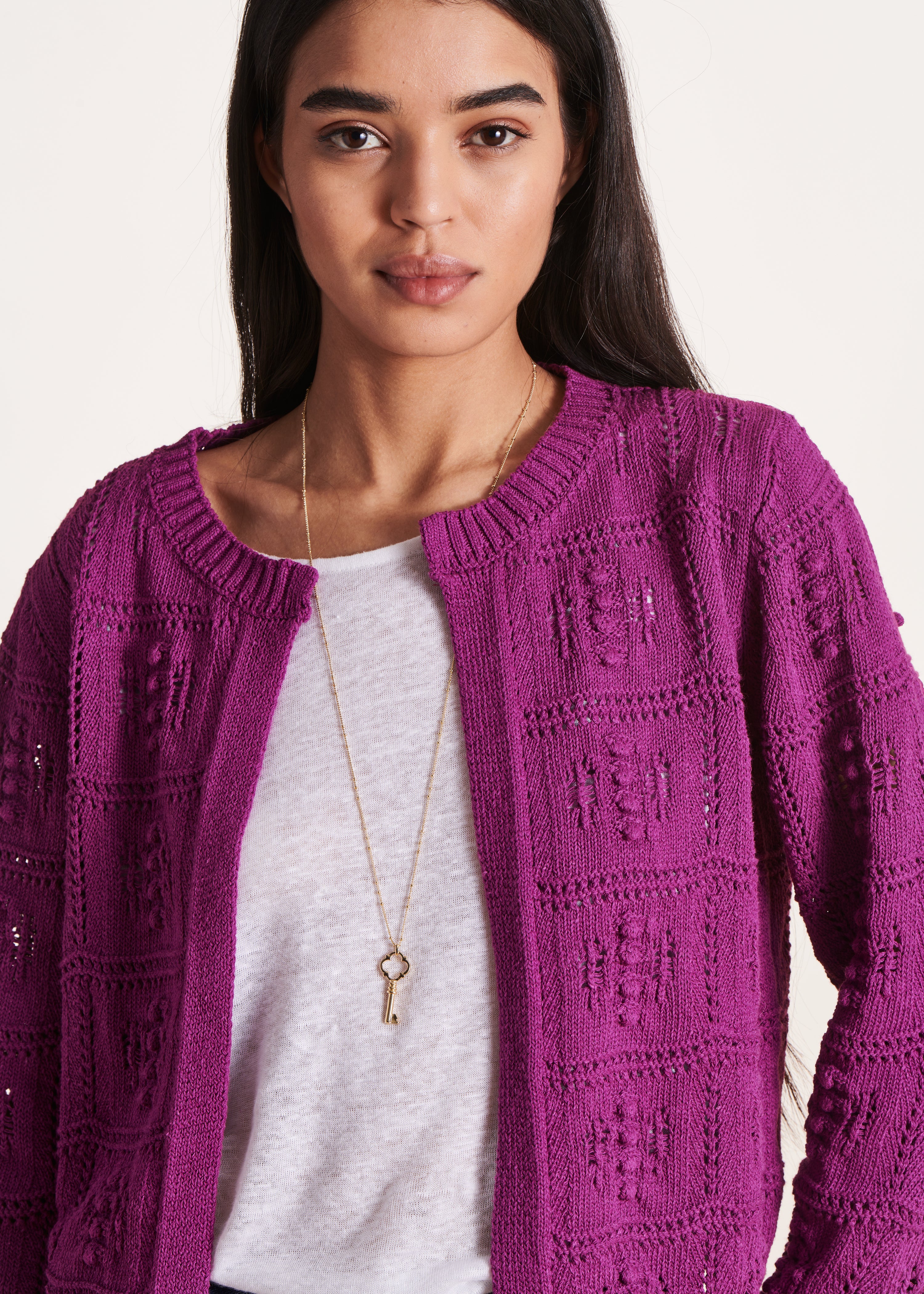 Gilet violet ouvert en maille crochet - Image 5