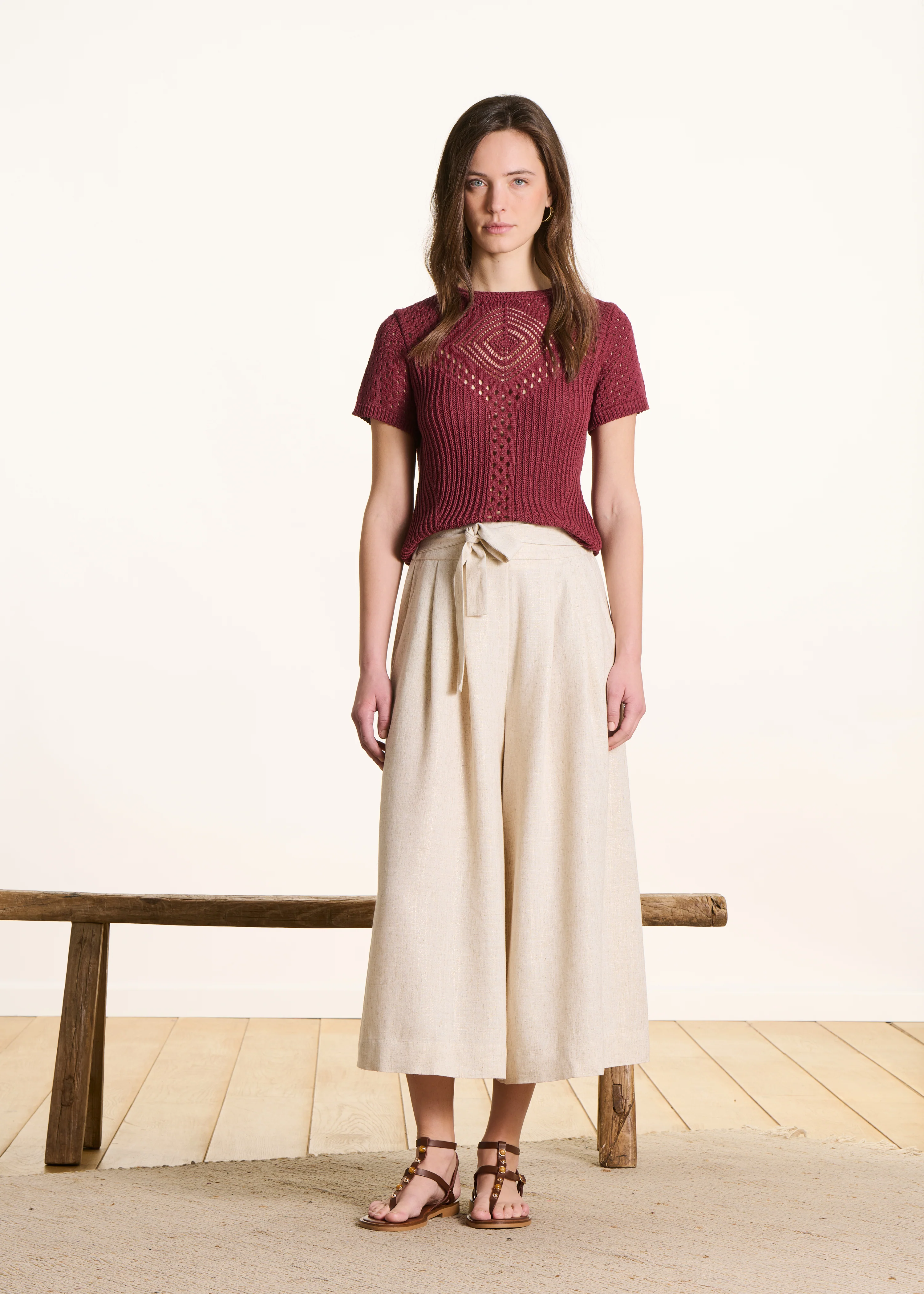 Pantalon beige large 7/8ème