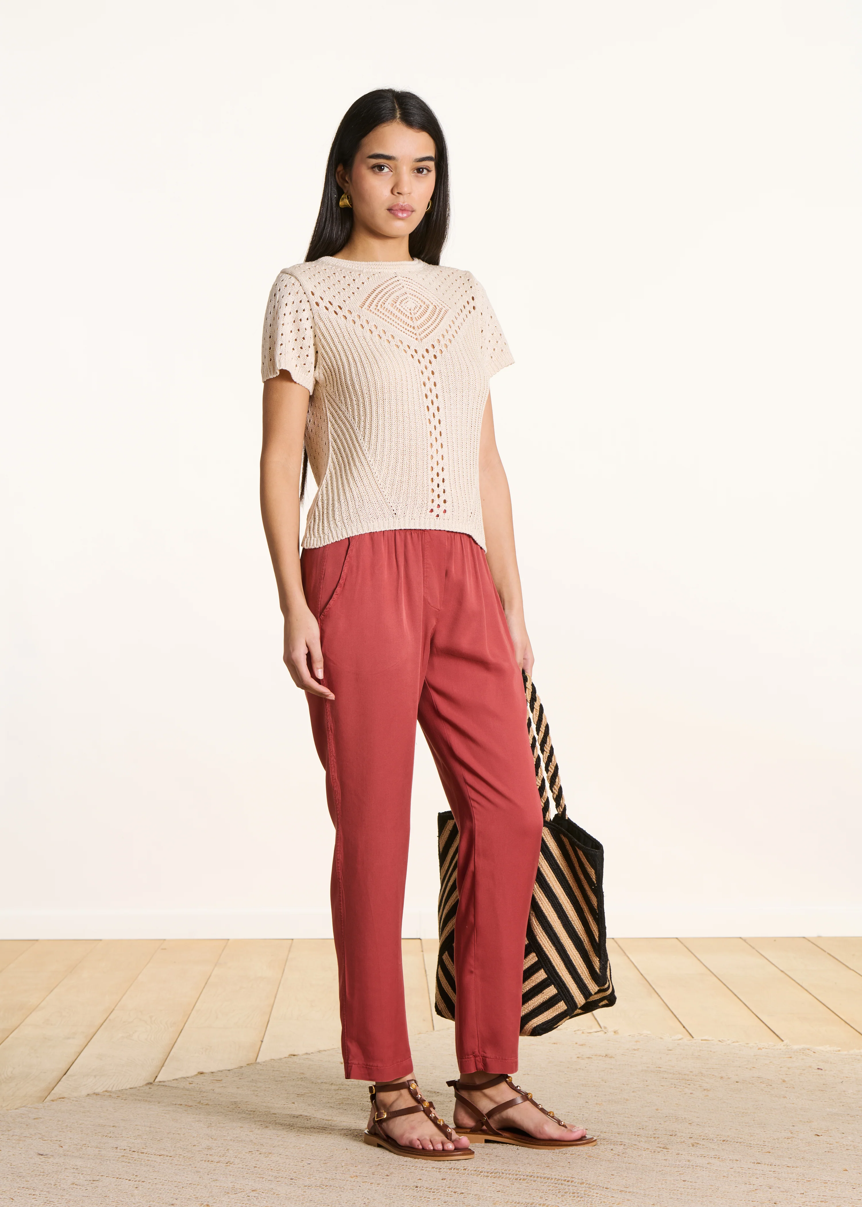 Pantalon fluide rouge en lyocell