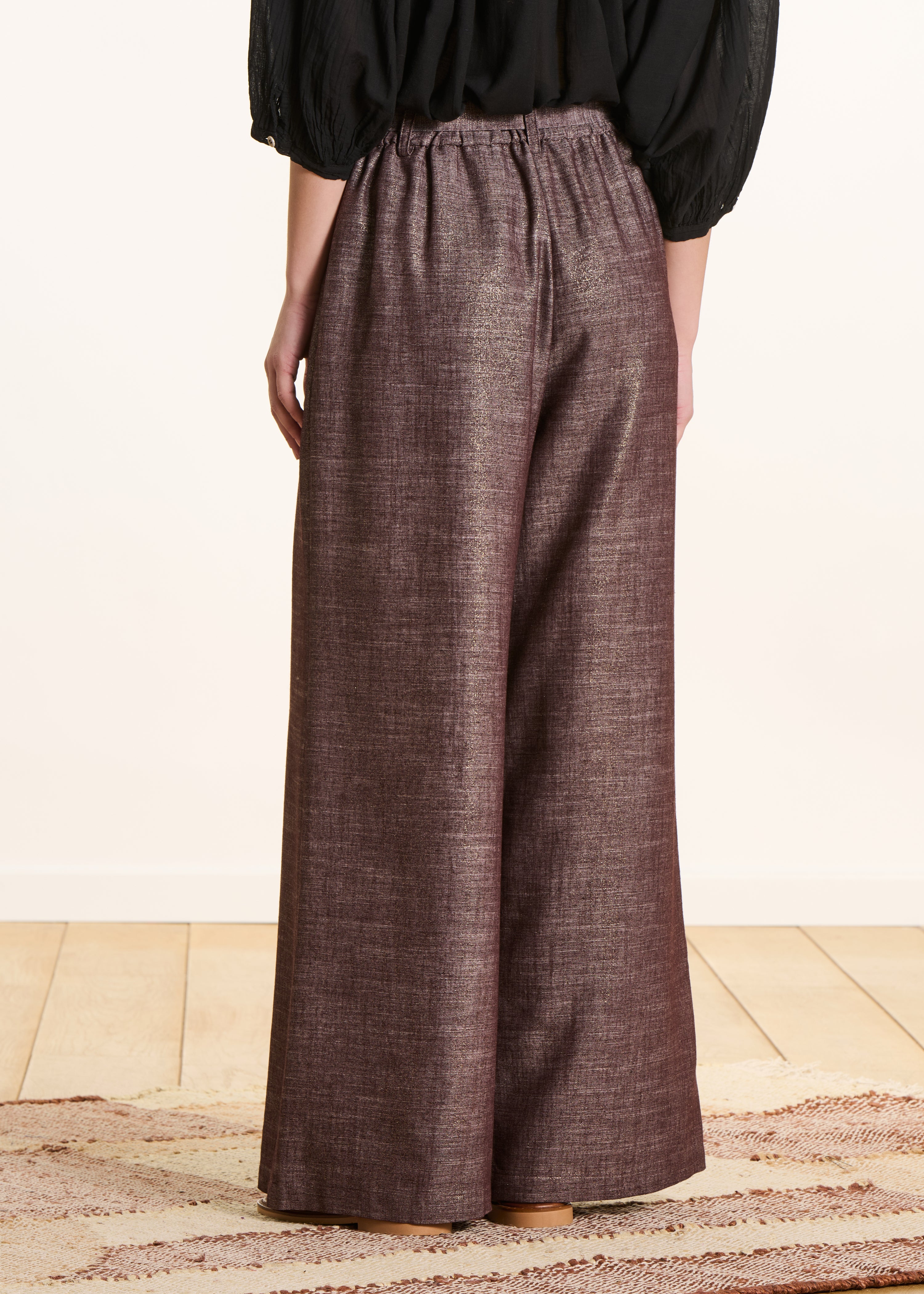 Pantalon large marron irisé avec ceinture à nouer - Image 3