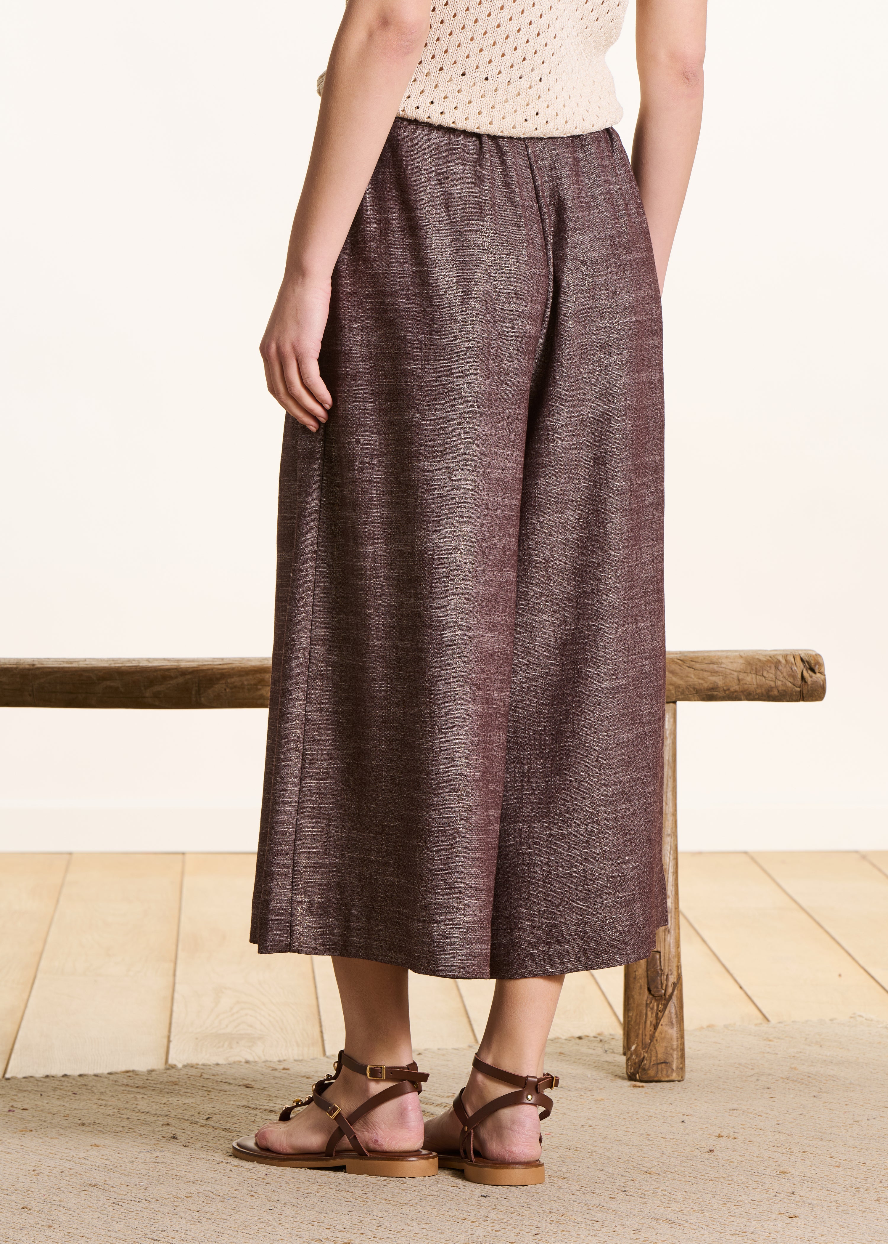 Pantalon marron irisé large 7/8ème - Image 3