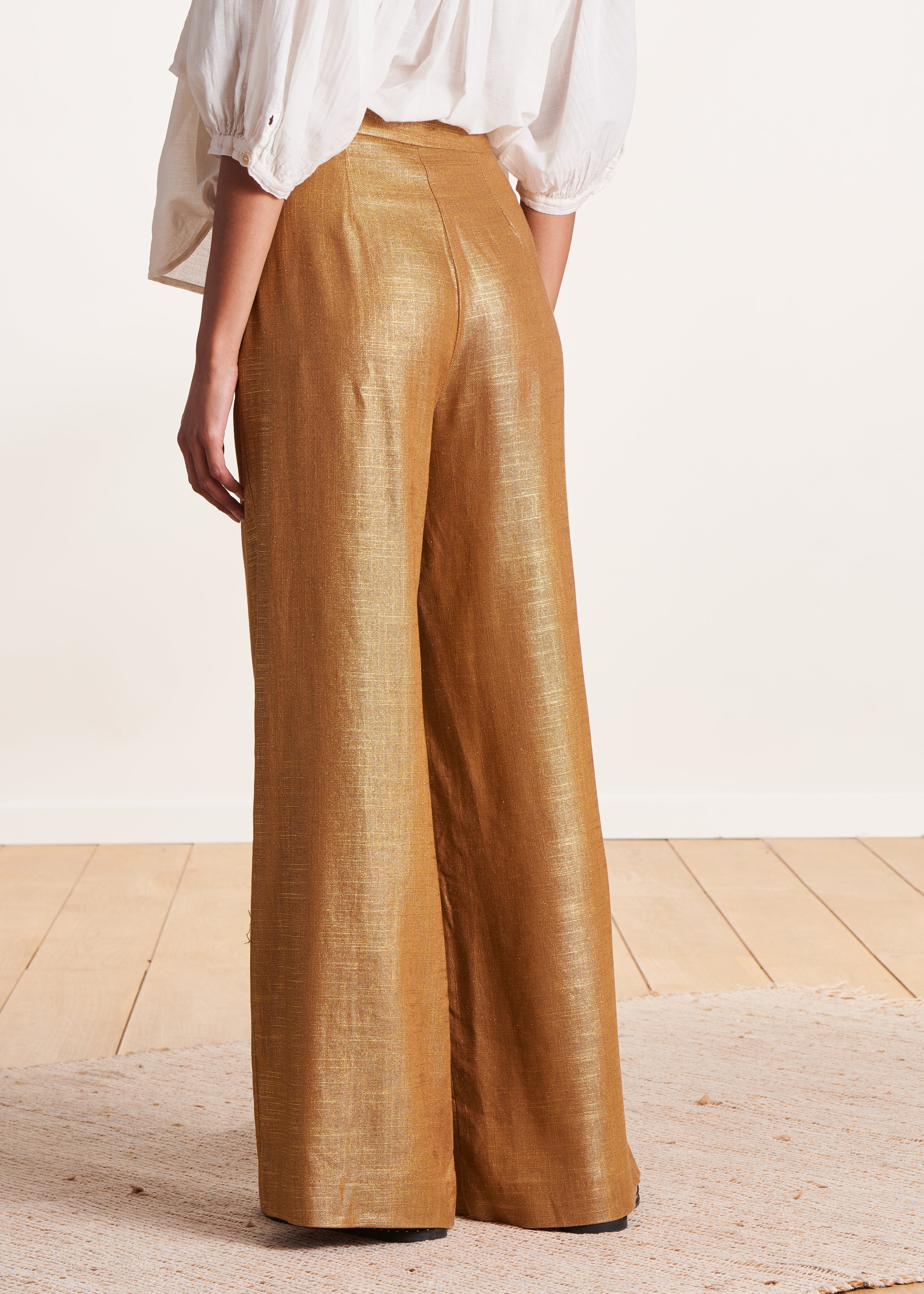 Pantalon bronze en lin foiled taille haute - Image 3