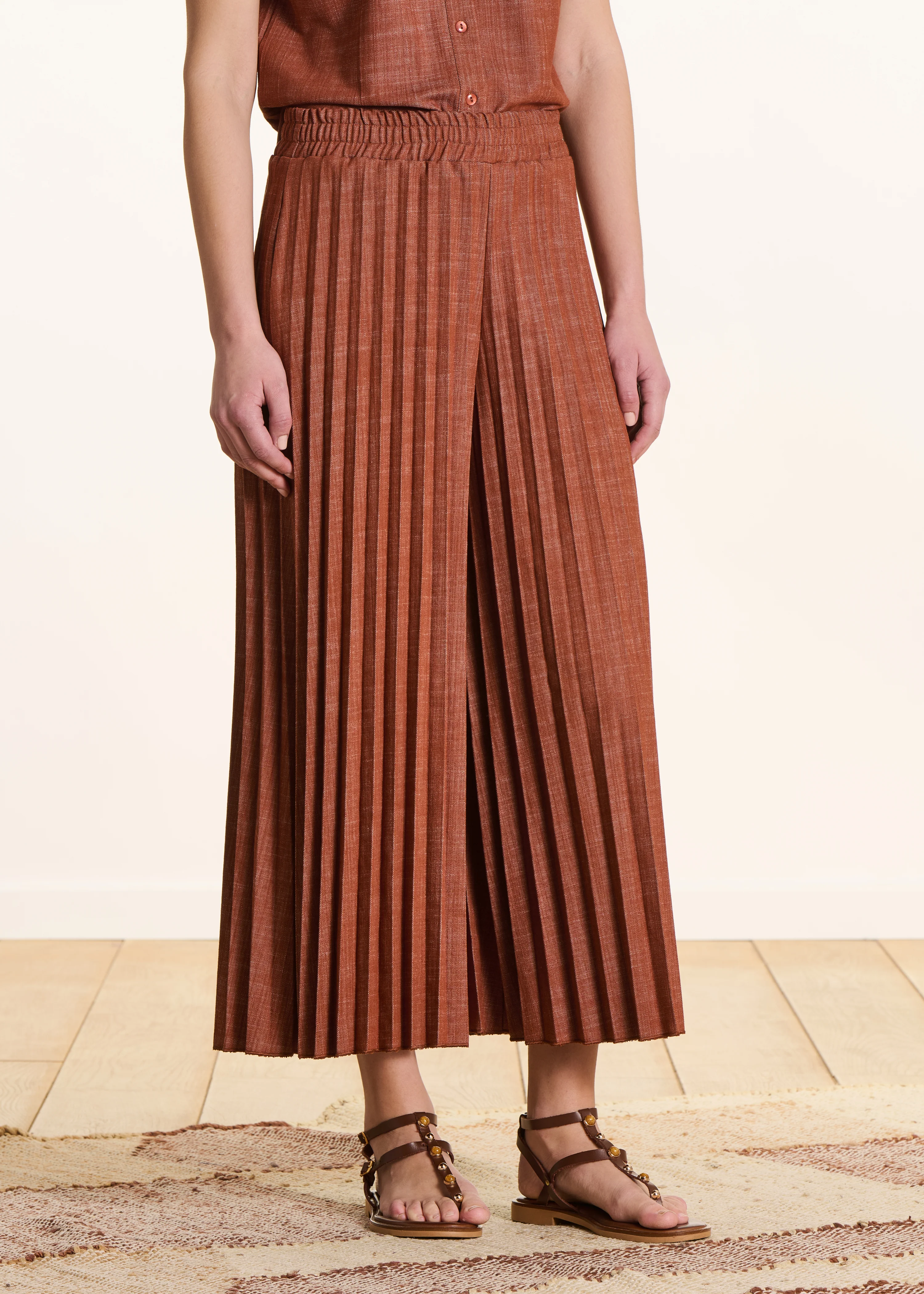 Pantalon plissé en jean terracotta taille élastiquée - Image 3