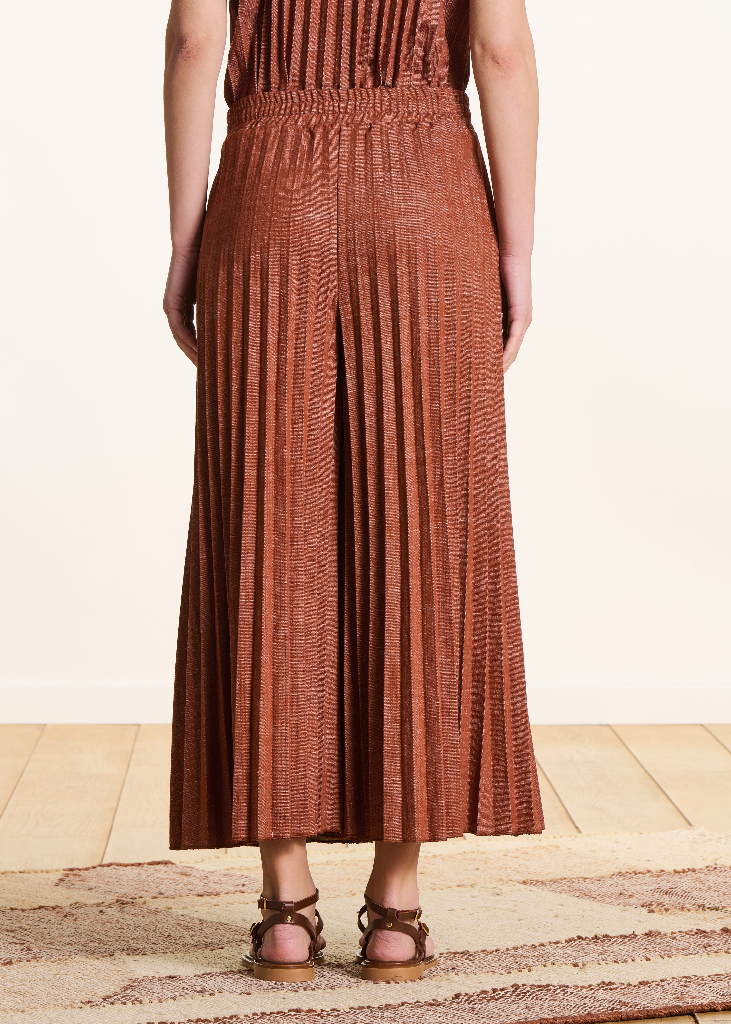 Pantalon plissé en jean terracotta taille élastiquée - Image 4