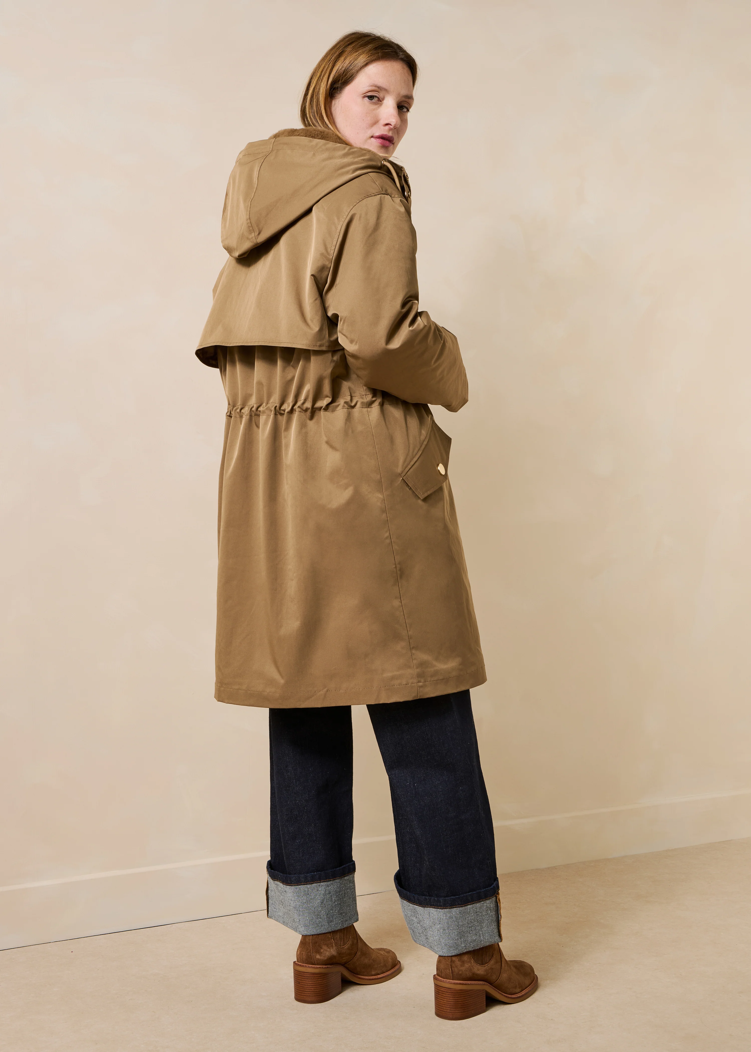 Parka longue beige en fausse fourrure - Image 3