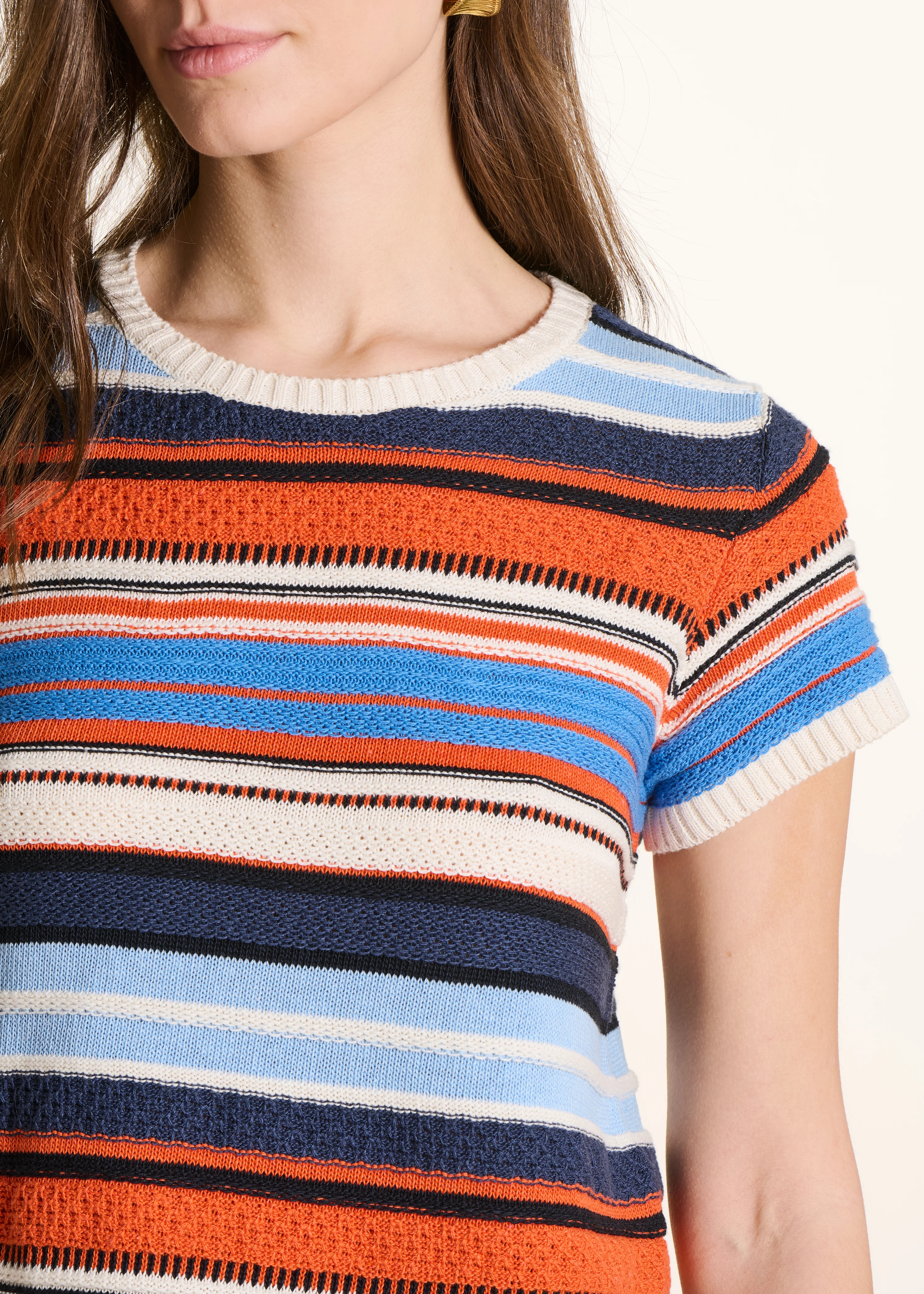 Pull à rayures multicolores bleu et orange - Image 5