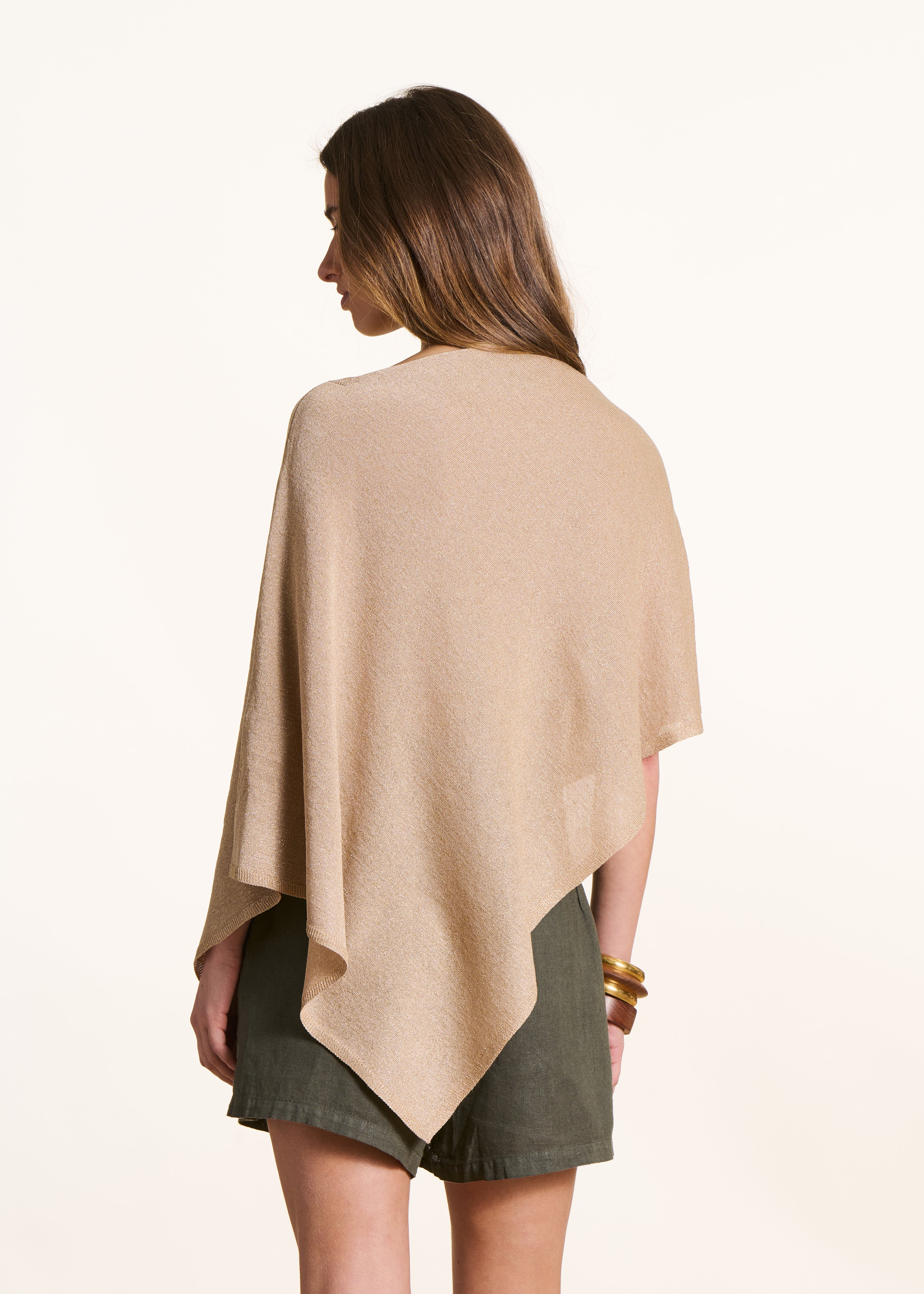 Pull cape en maille fine irisée beige - Image 3
