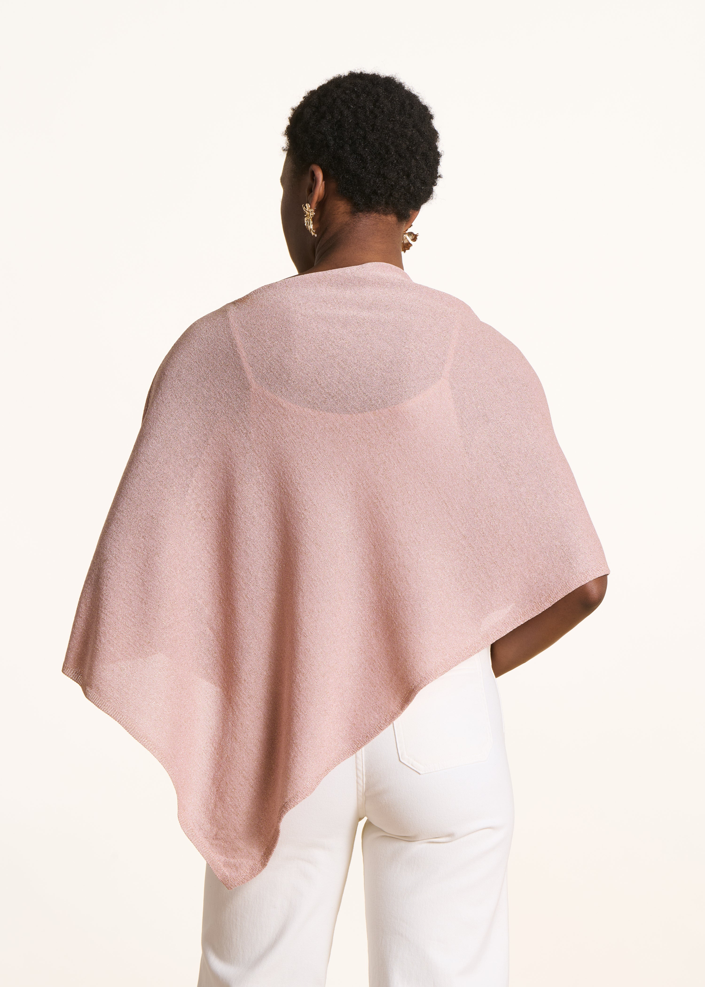 Pull cape en maille fine irisée rose clair - Image 3
