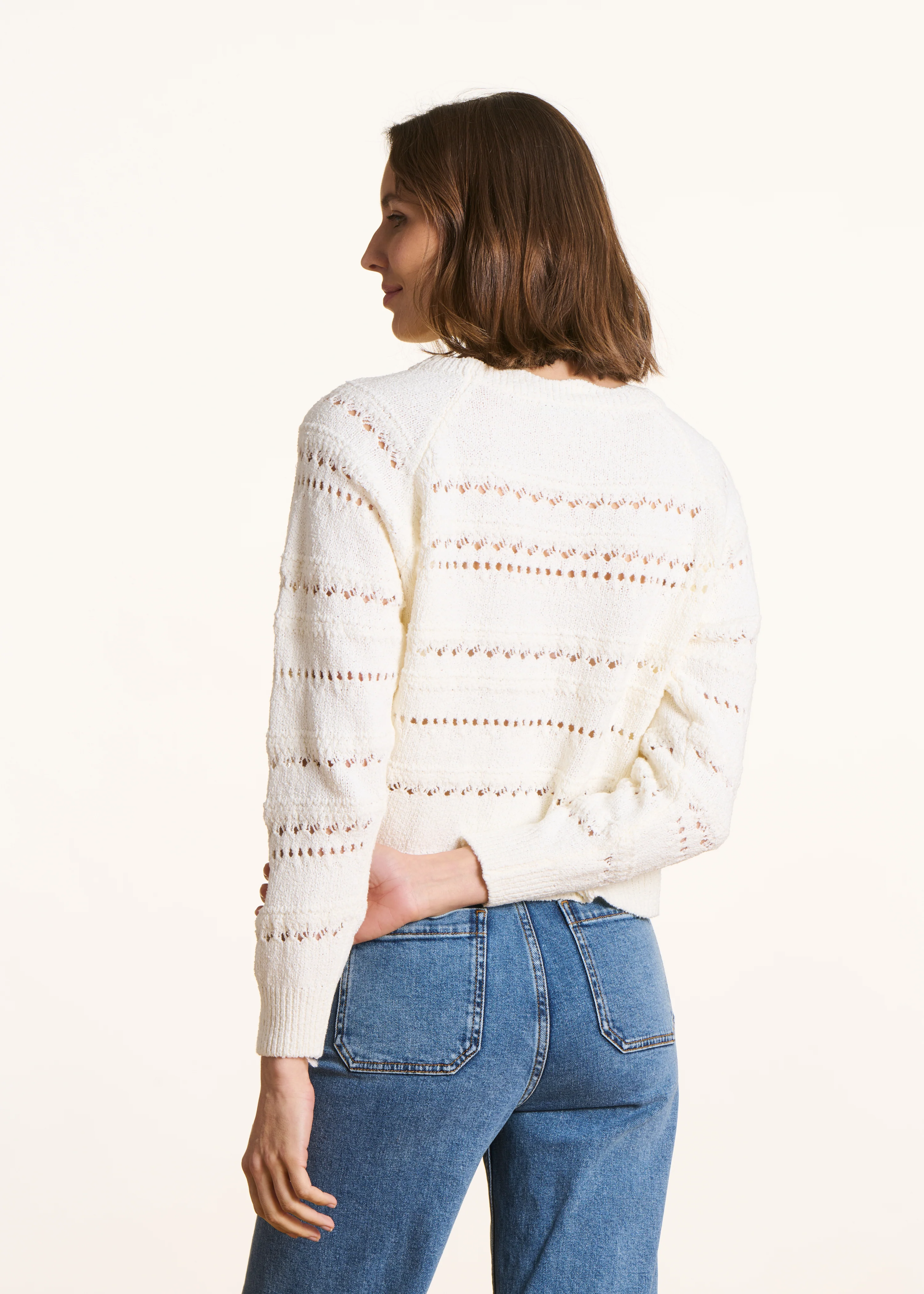 Pull écru en maille ajourée manches longues - Image 3