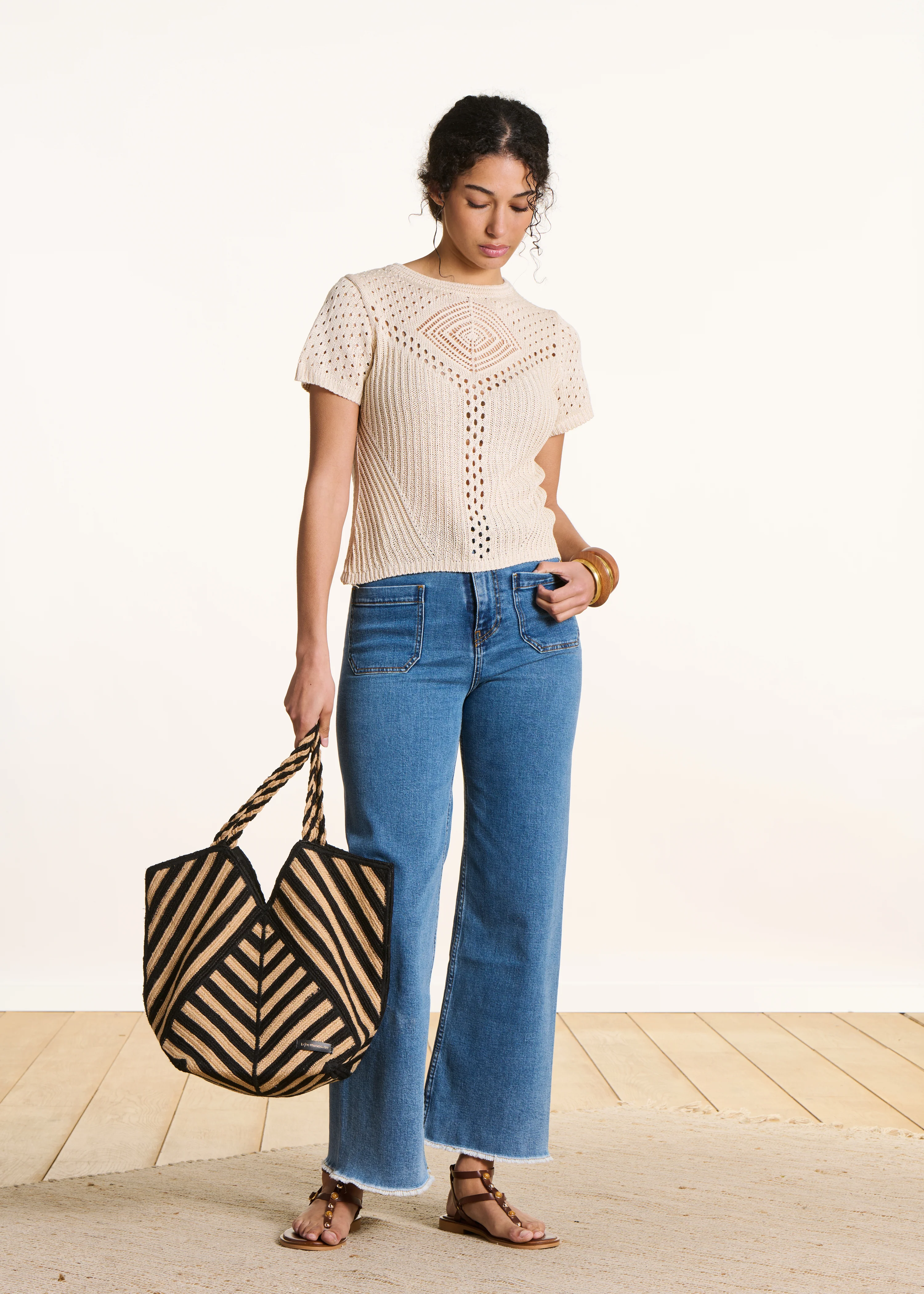 Pull écru en maille crochet ajourée - Image 2