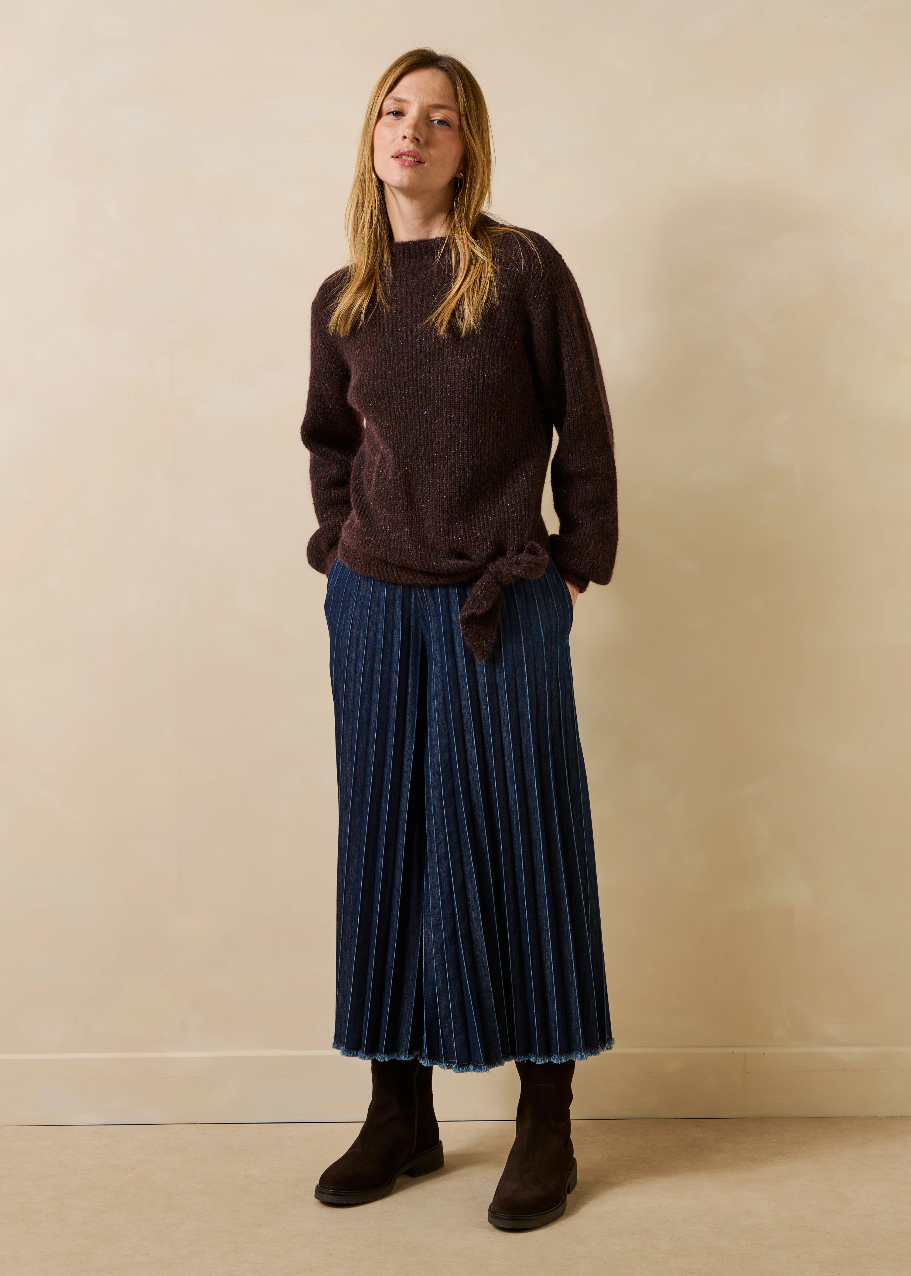Pull marron manches longues col montant - Image 2
