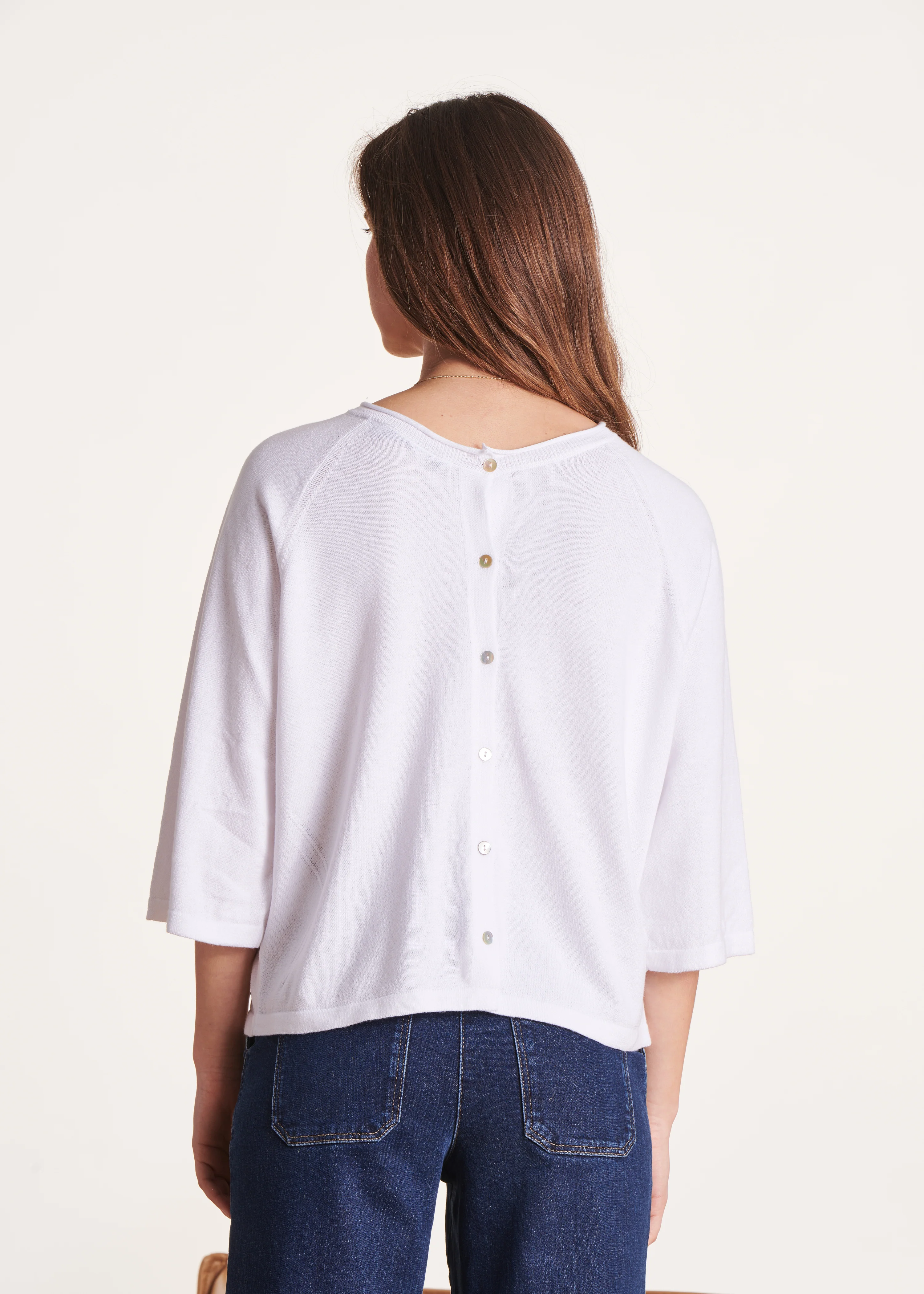 Pull oversize blanc à manches 3/4 - Image 3
