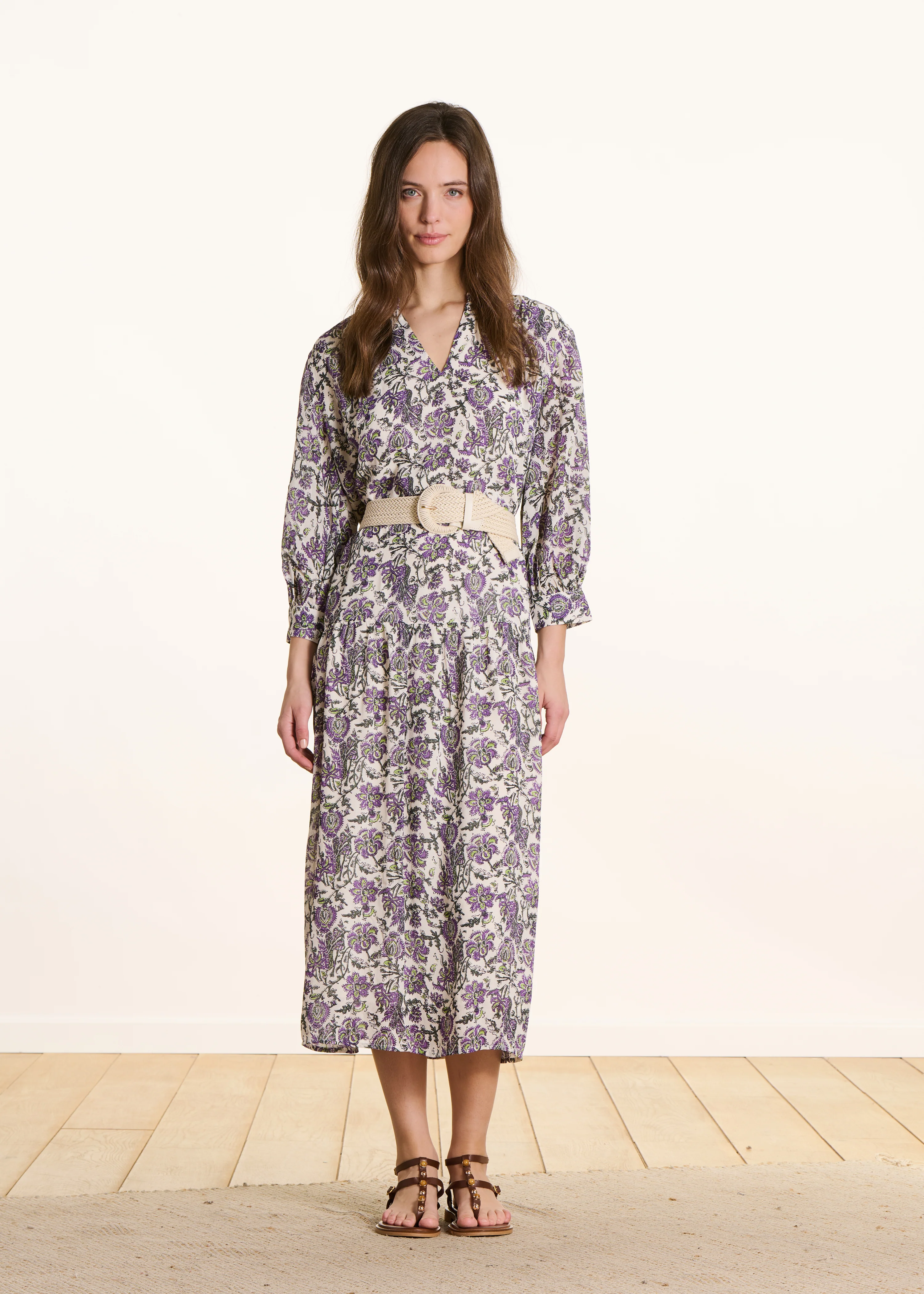 Robe longue oversize violette à imprimé floral