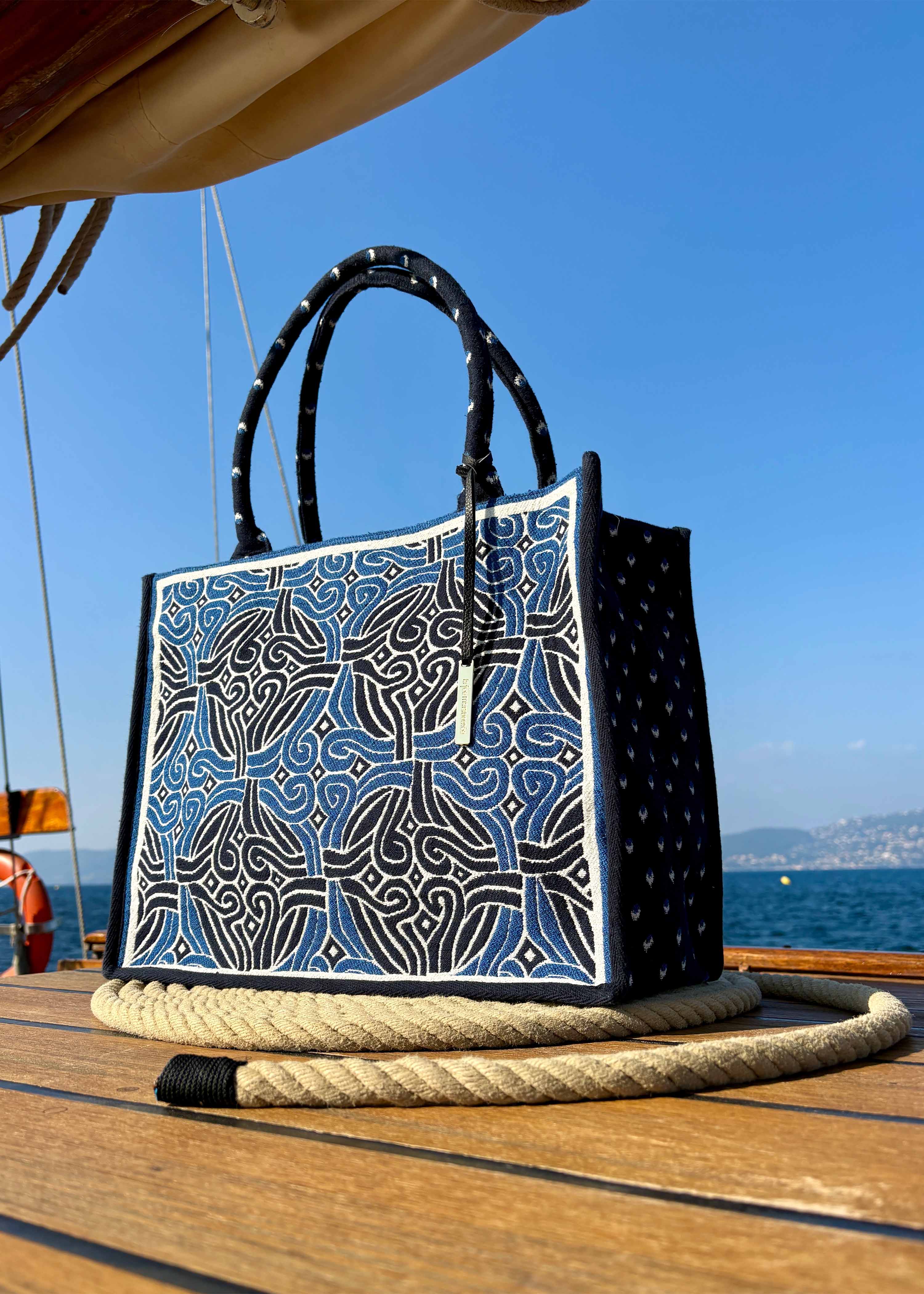 Sac cabas jacquard bleu