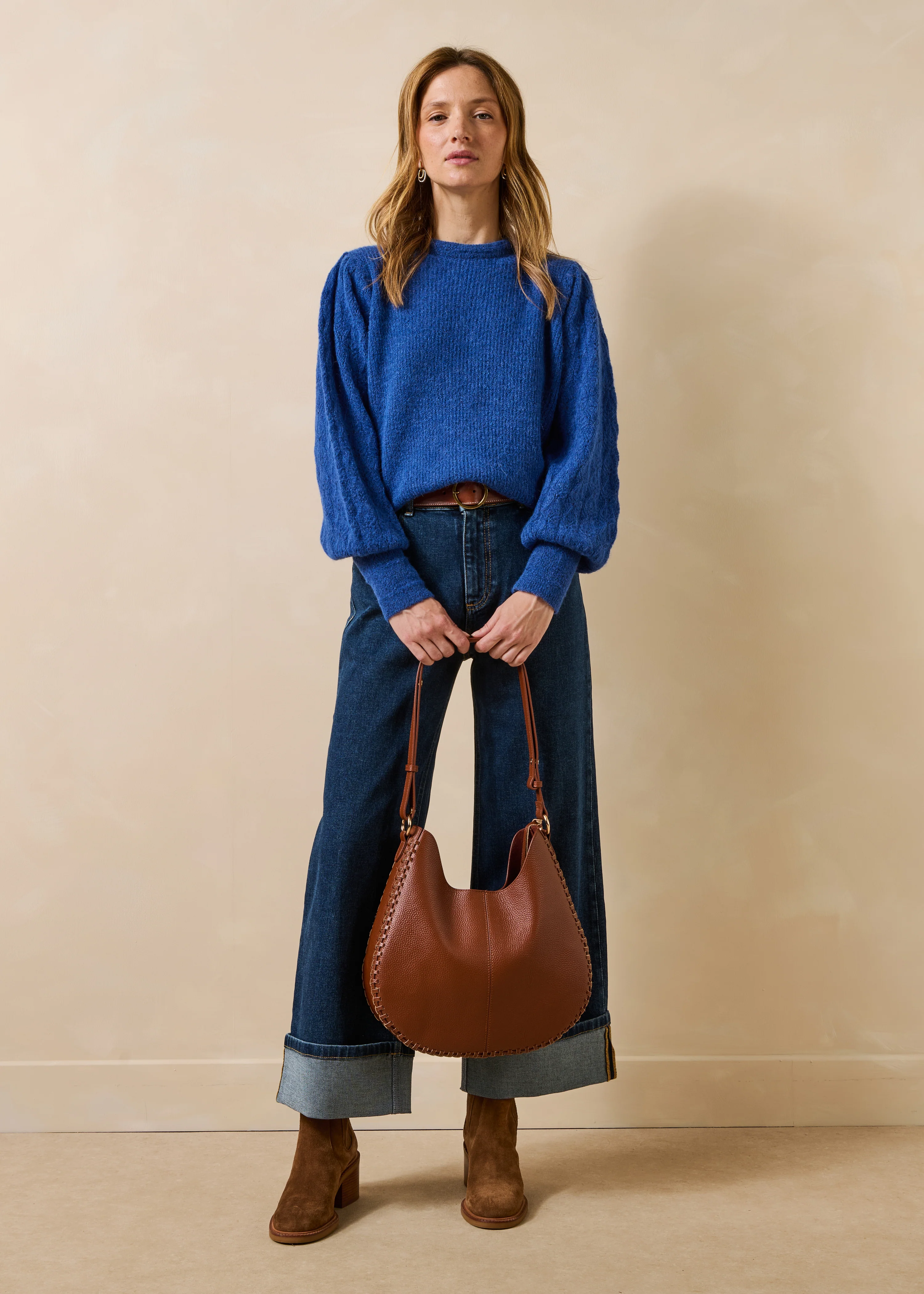 Sac hobo en cuir grainé camel - Image 3