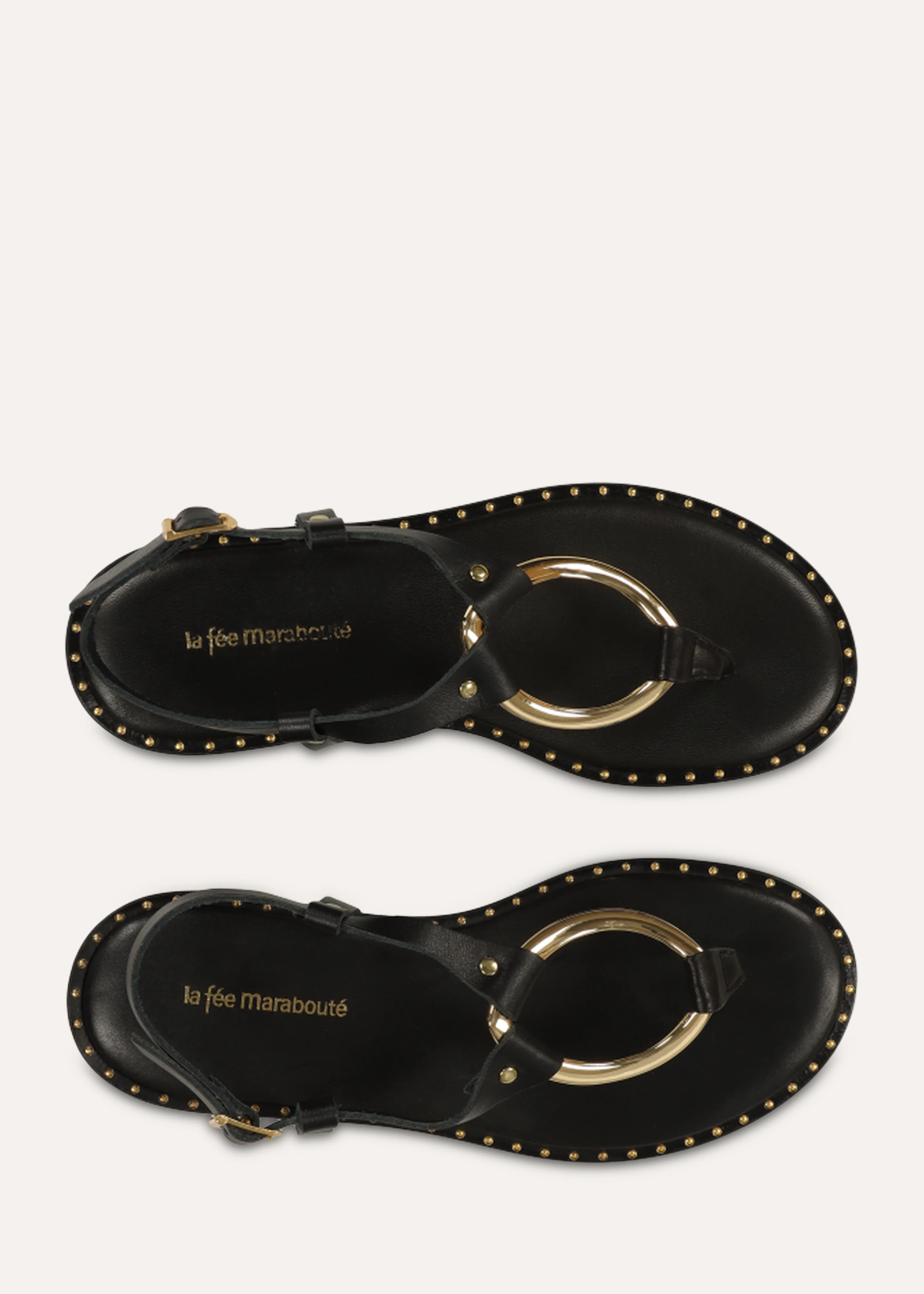 Sandales plates bijou en cuir noir - Image 3