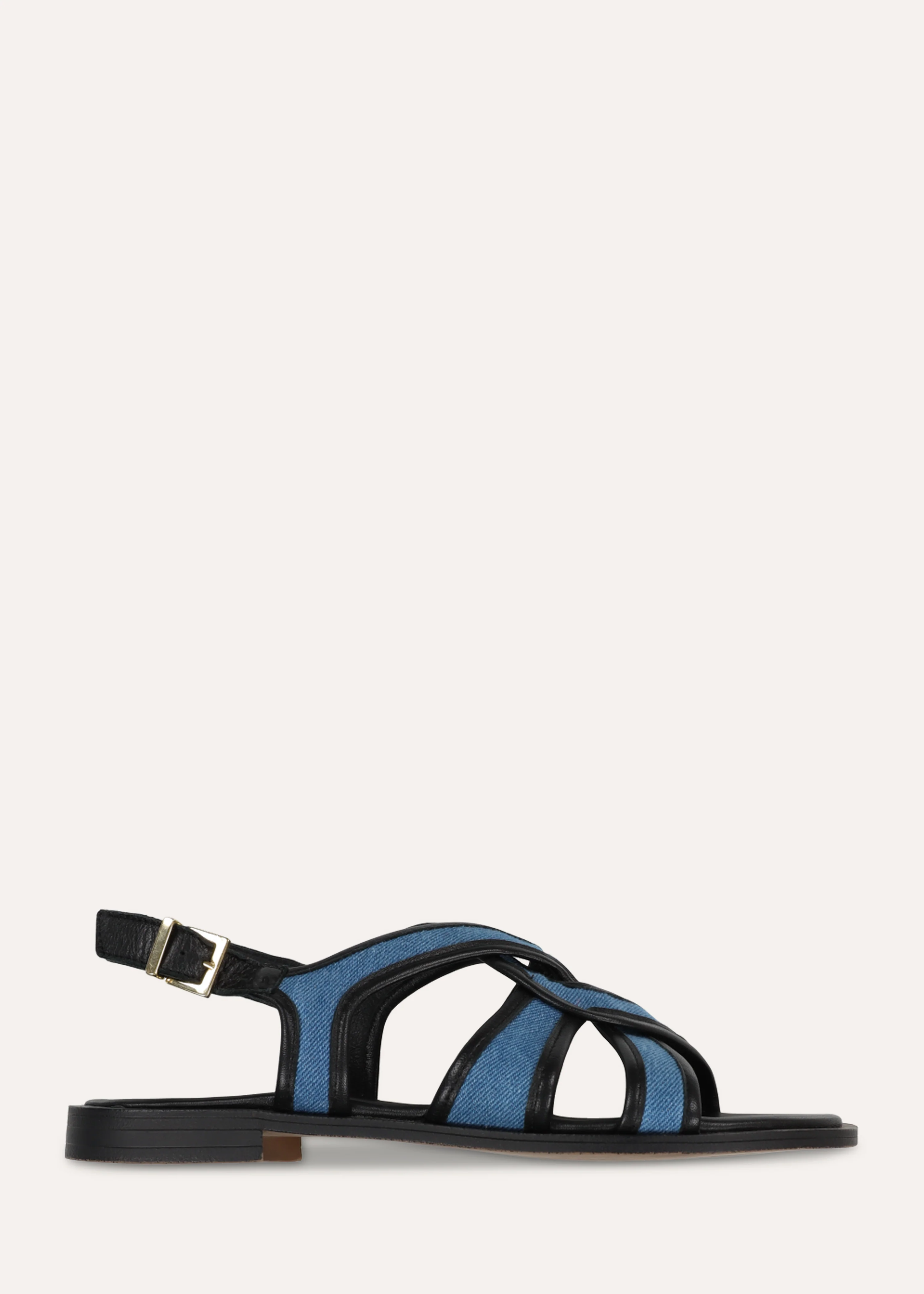 Sandales plates en cuir noir et denim - Image 3