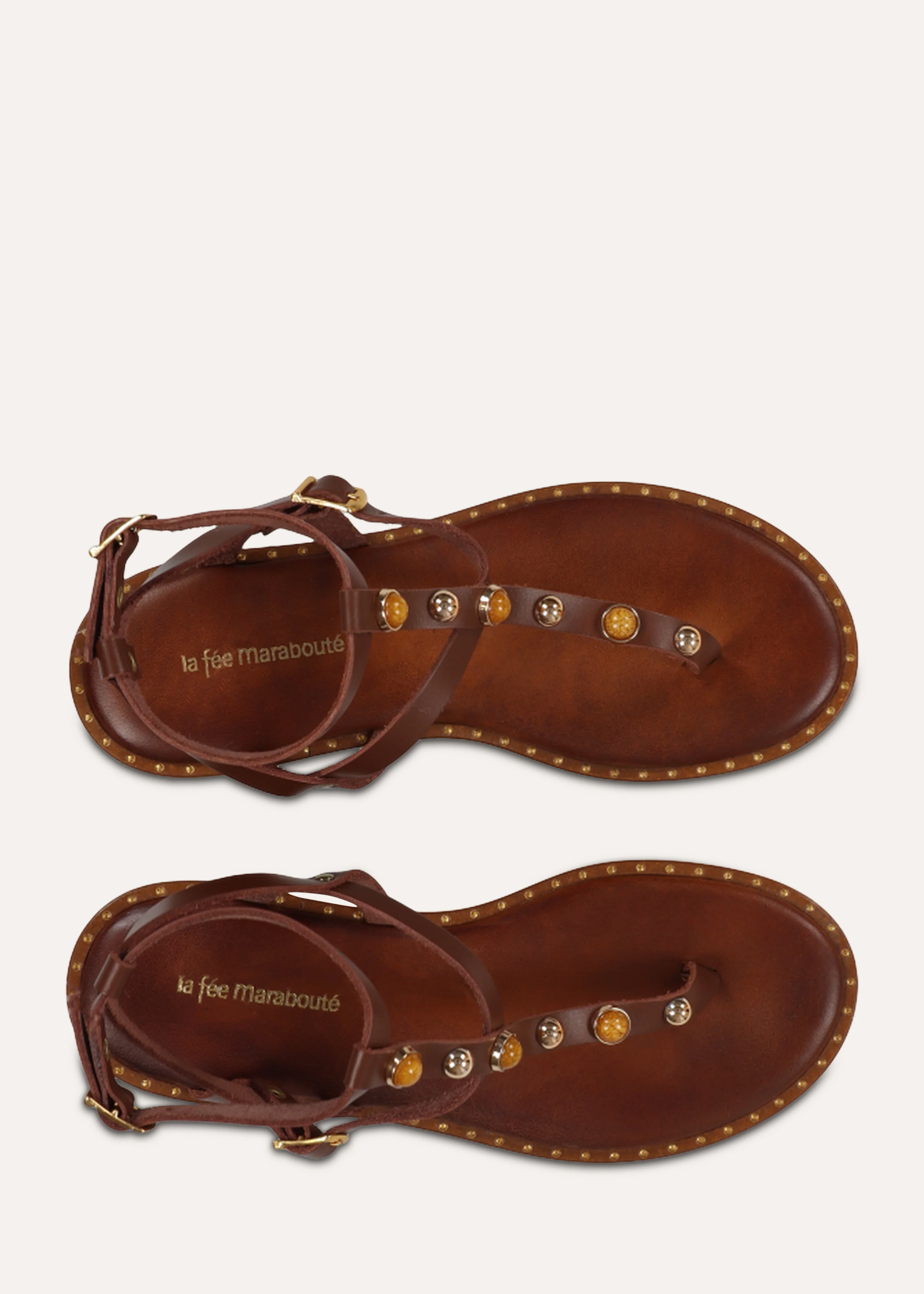 Sandales plates bijou en cuir marron - Image 3