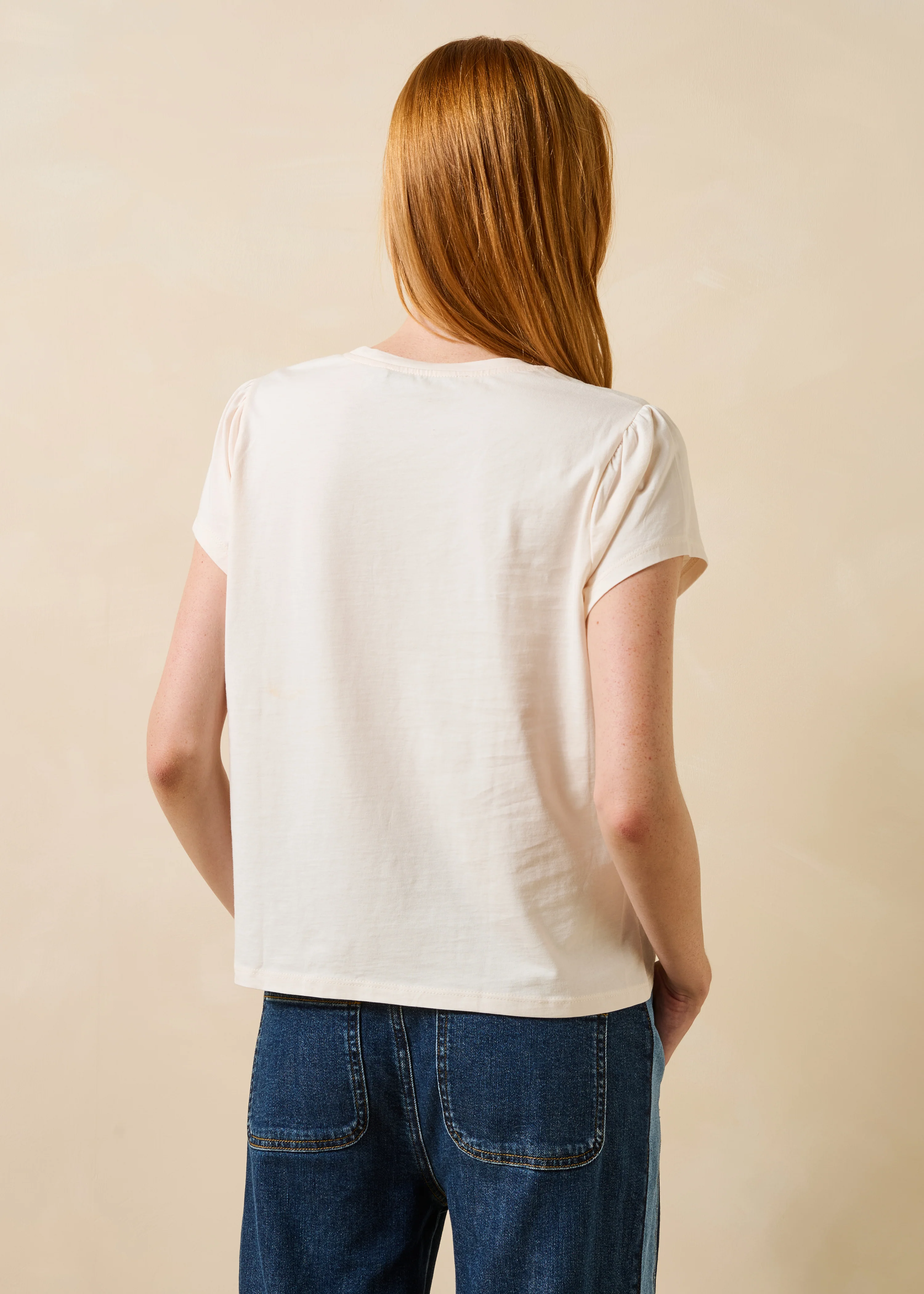 T-shirt beige manches courtes en coton biologique - Image 3