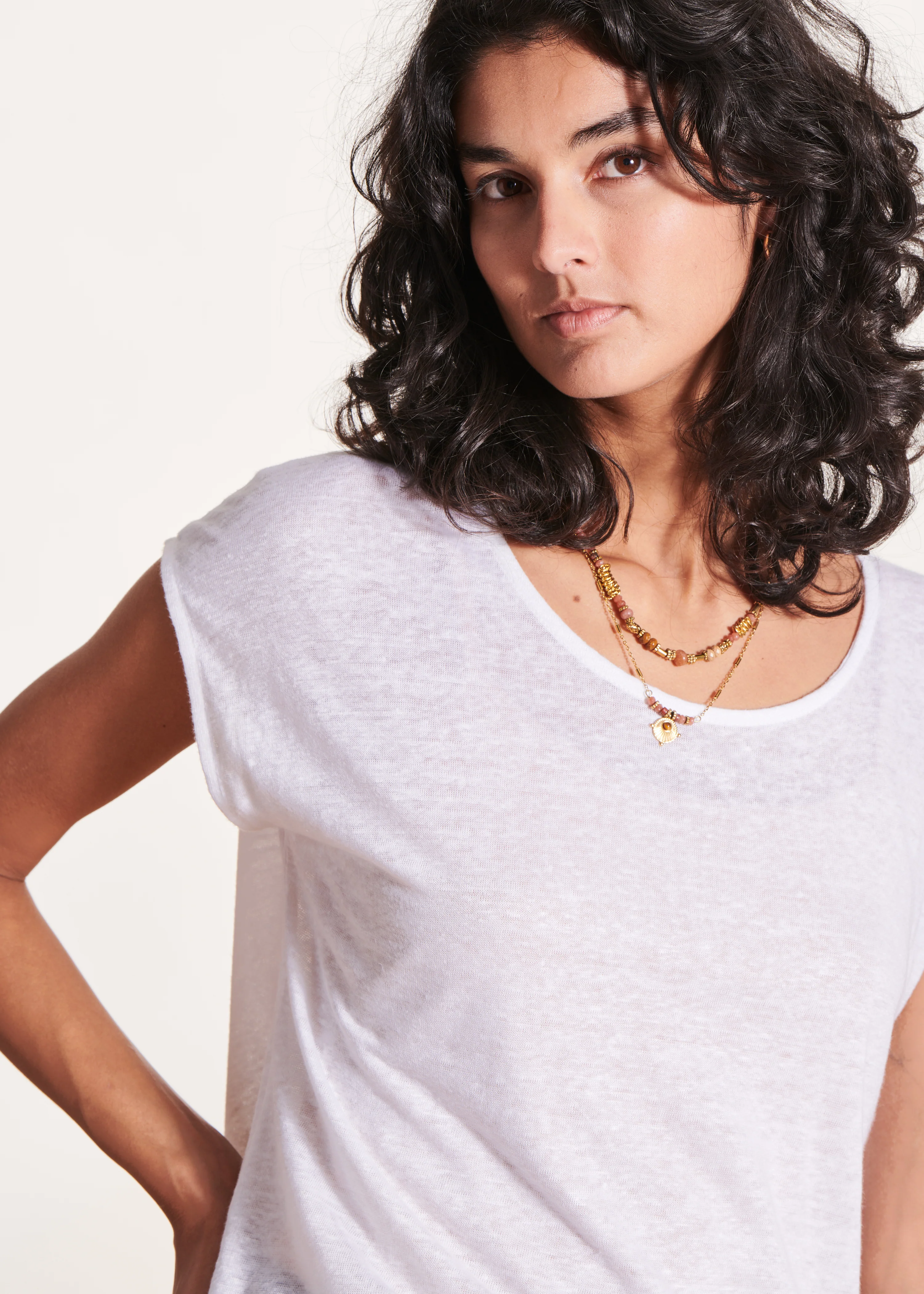 T-shirt blanc en lin manches courtes - Image 5