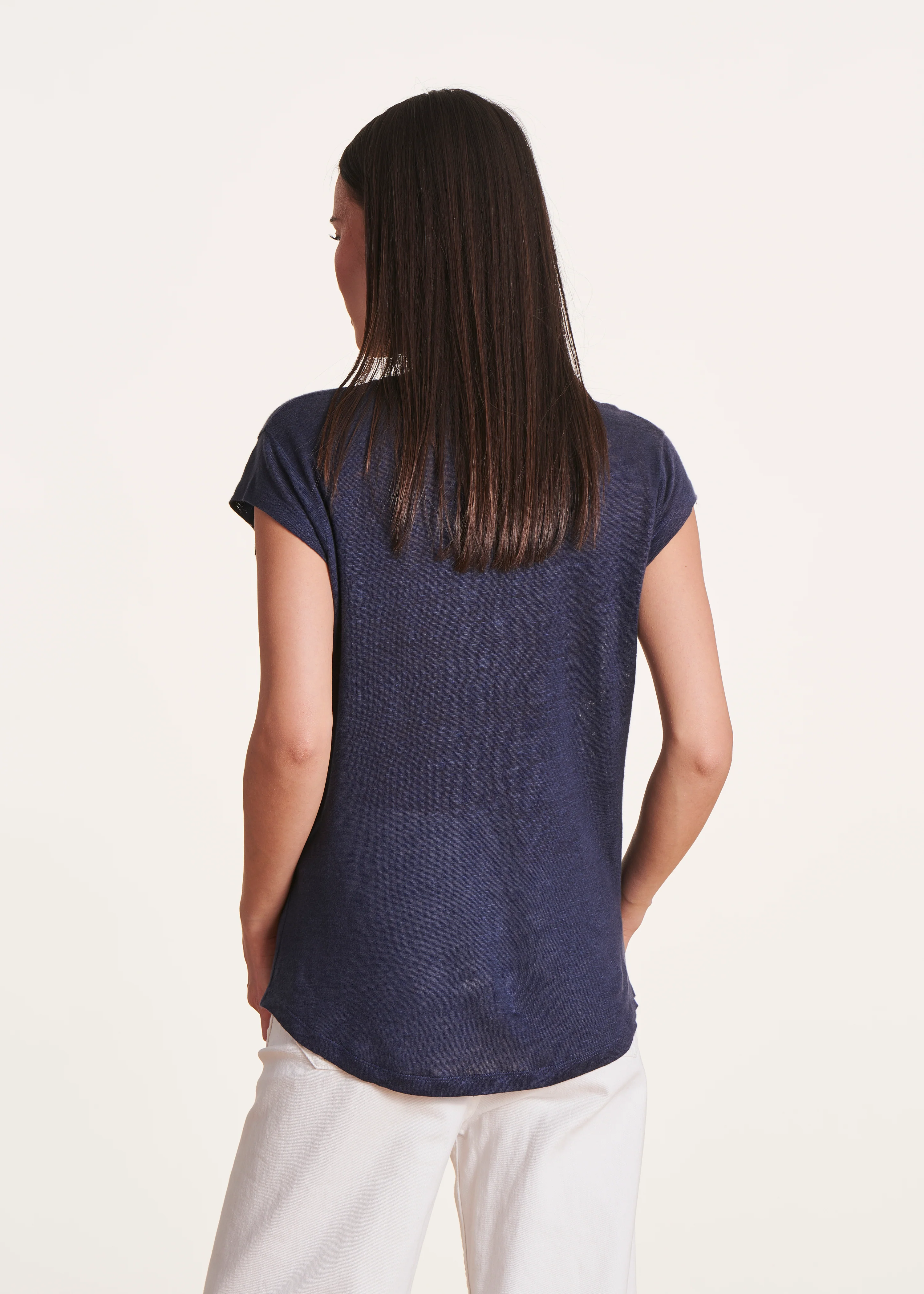 T-shirt bleu marine en lin manches courtes - Image 3