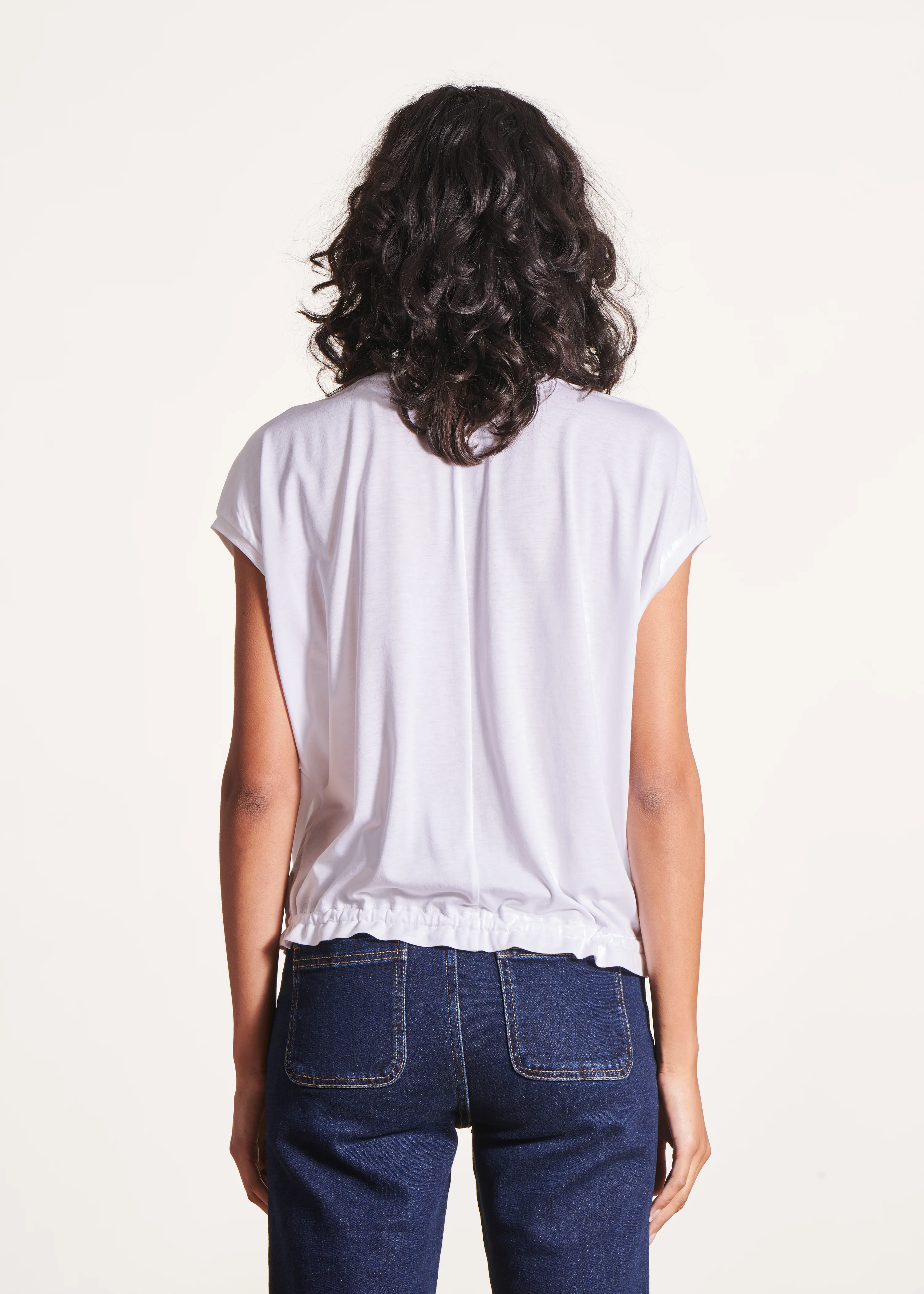 T-shirt blousant blanc en lyocell manches courtes - Image 3