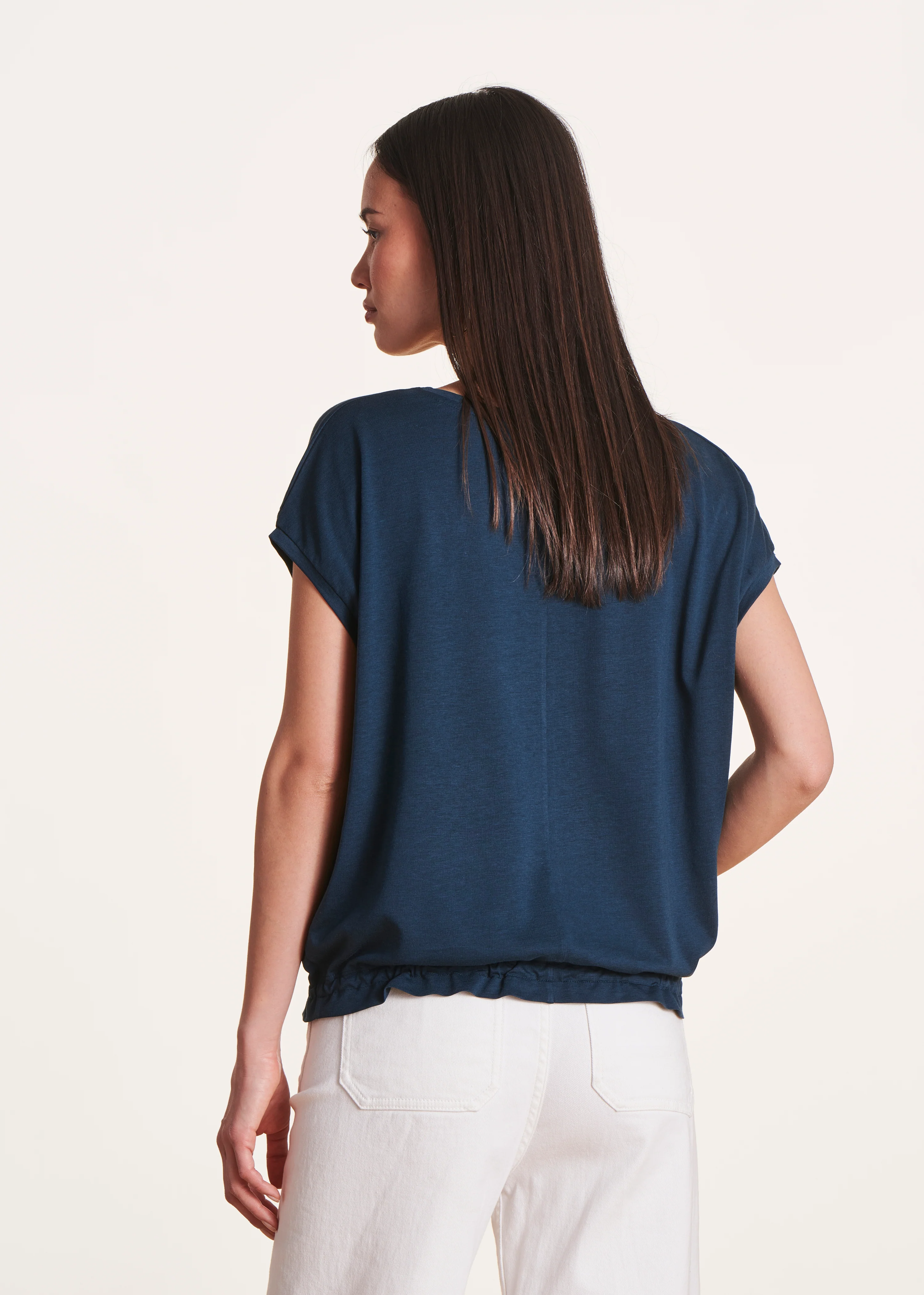 T-shirt blousant bleu pétrole en lyocell manches courtes - Image 3