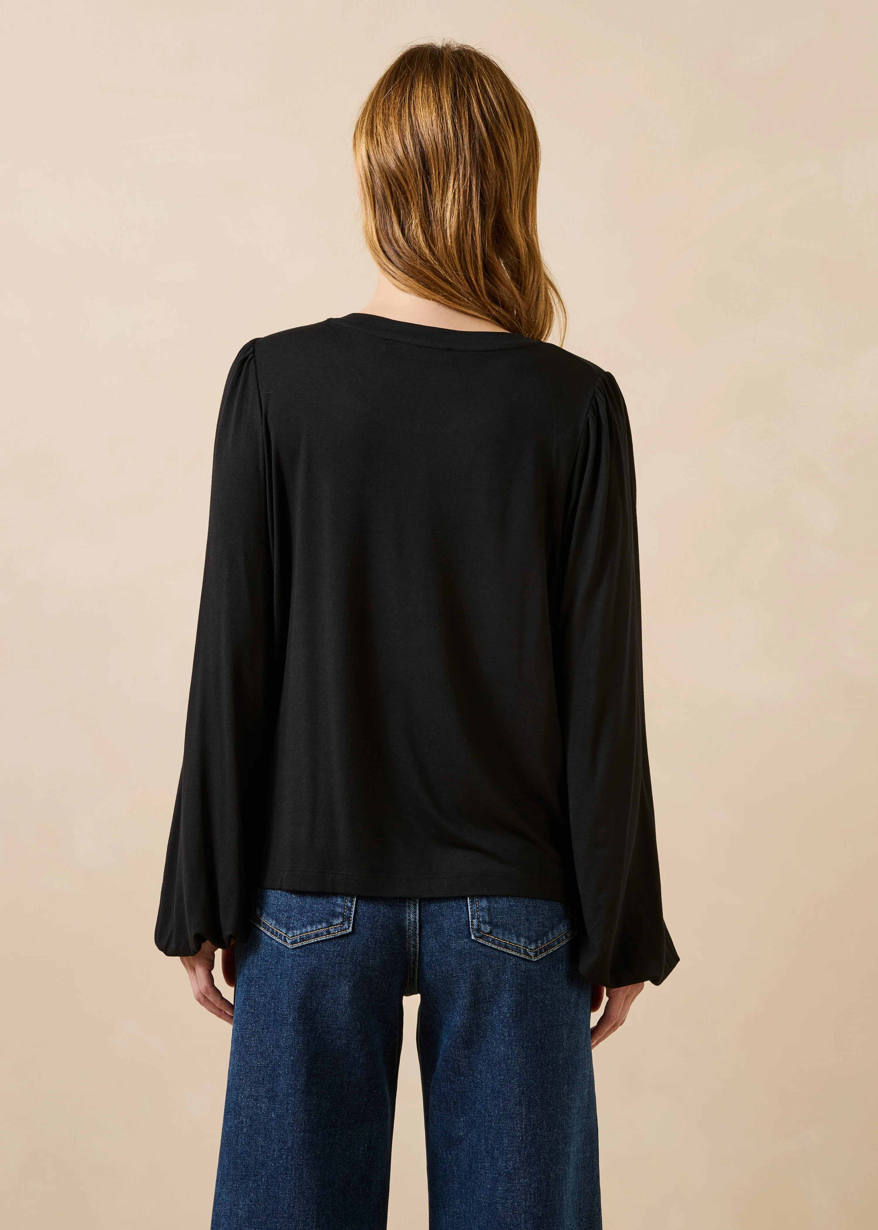 T-shirt noir en modal manches longues - Image 3