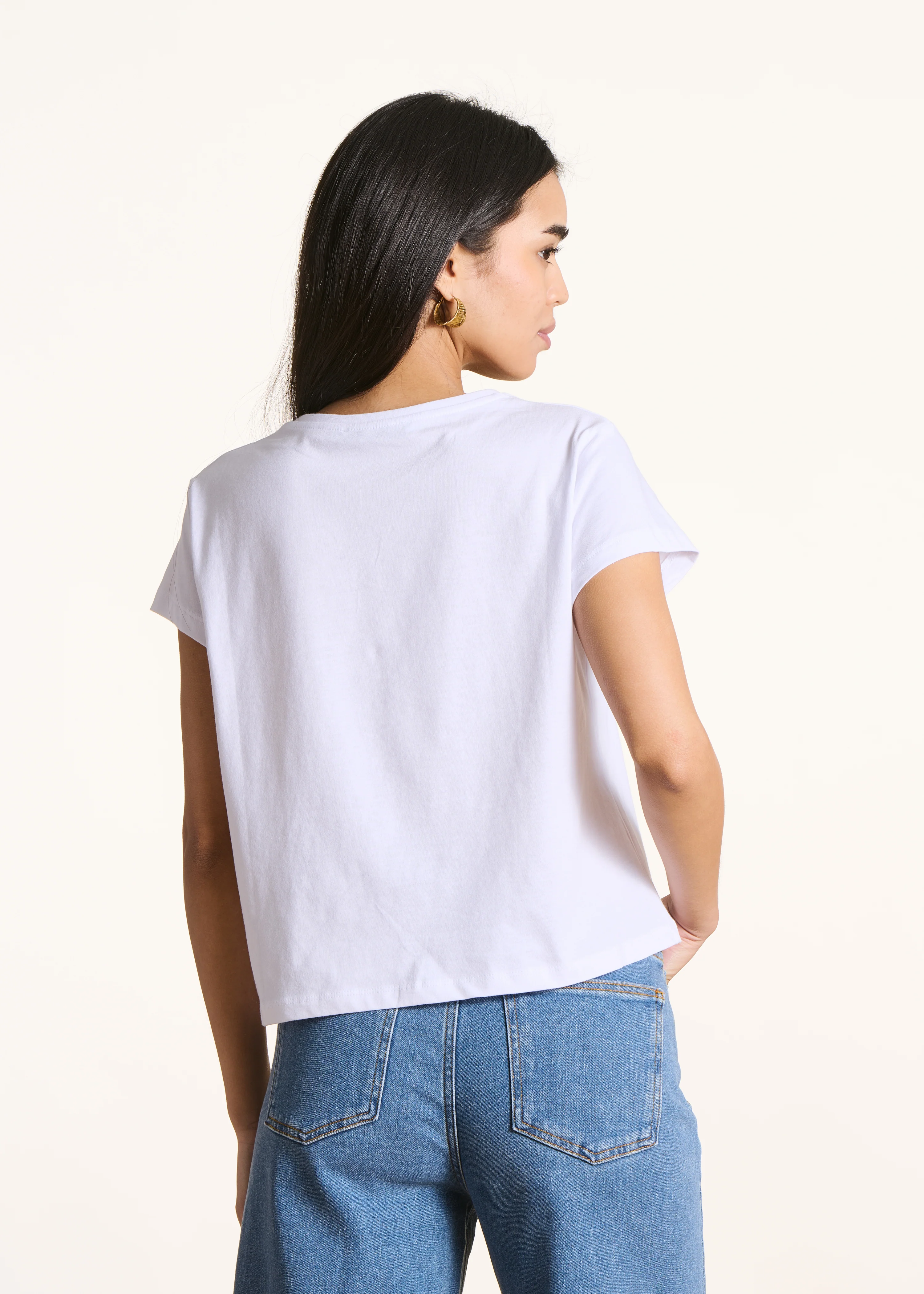 T-shirt oversize blanc en coton biologique manches courtes - Image 3