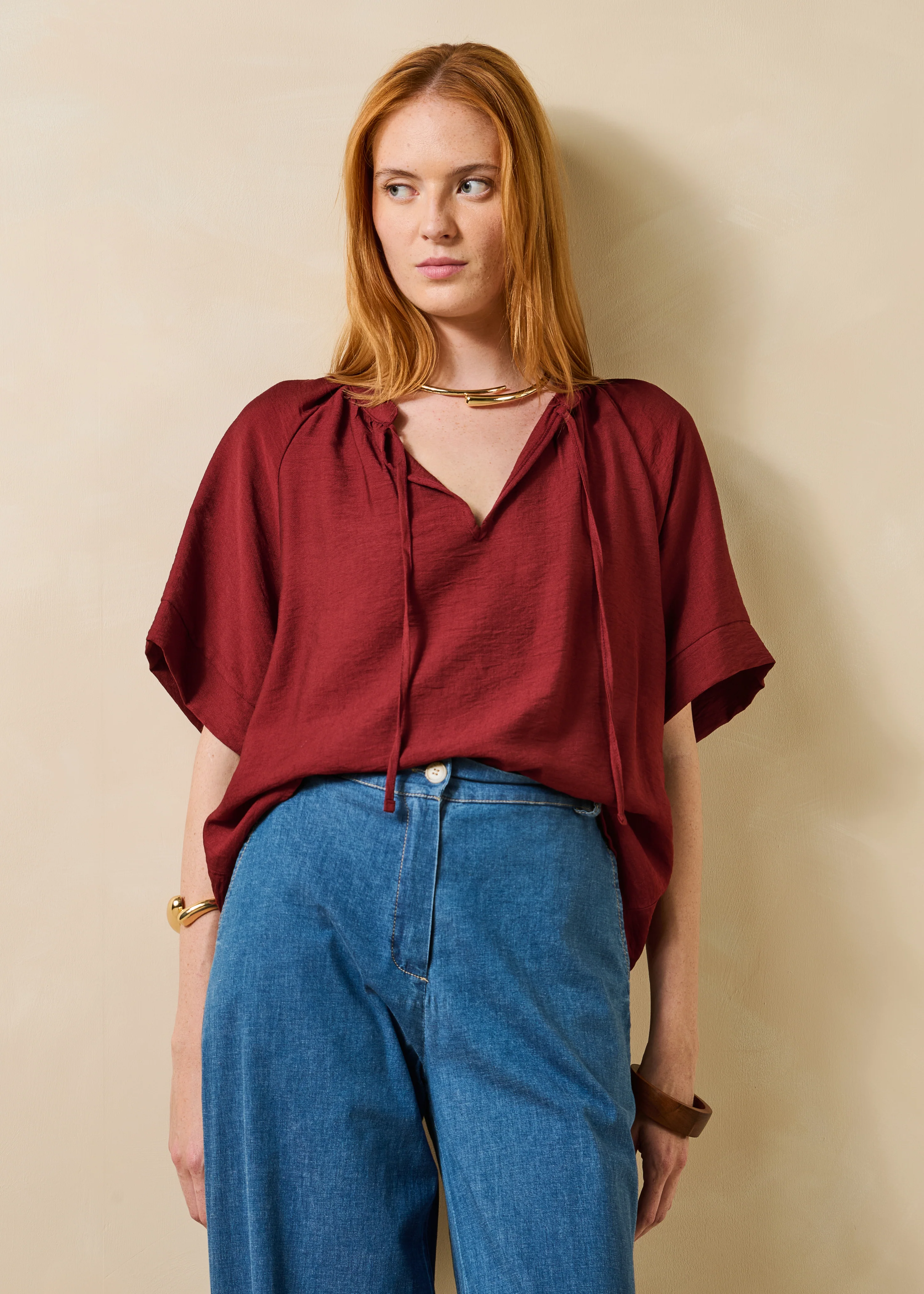 Top ample bordeaux manches courtes